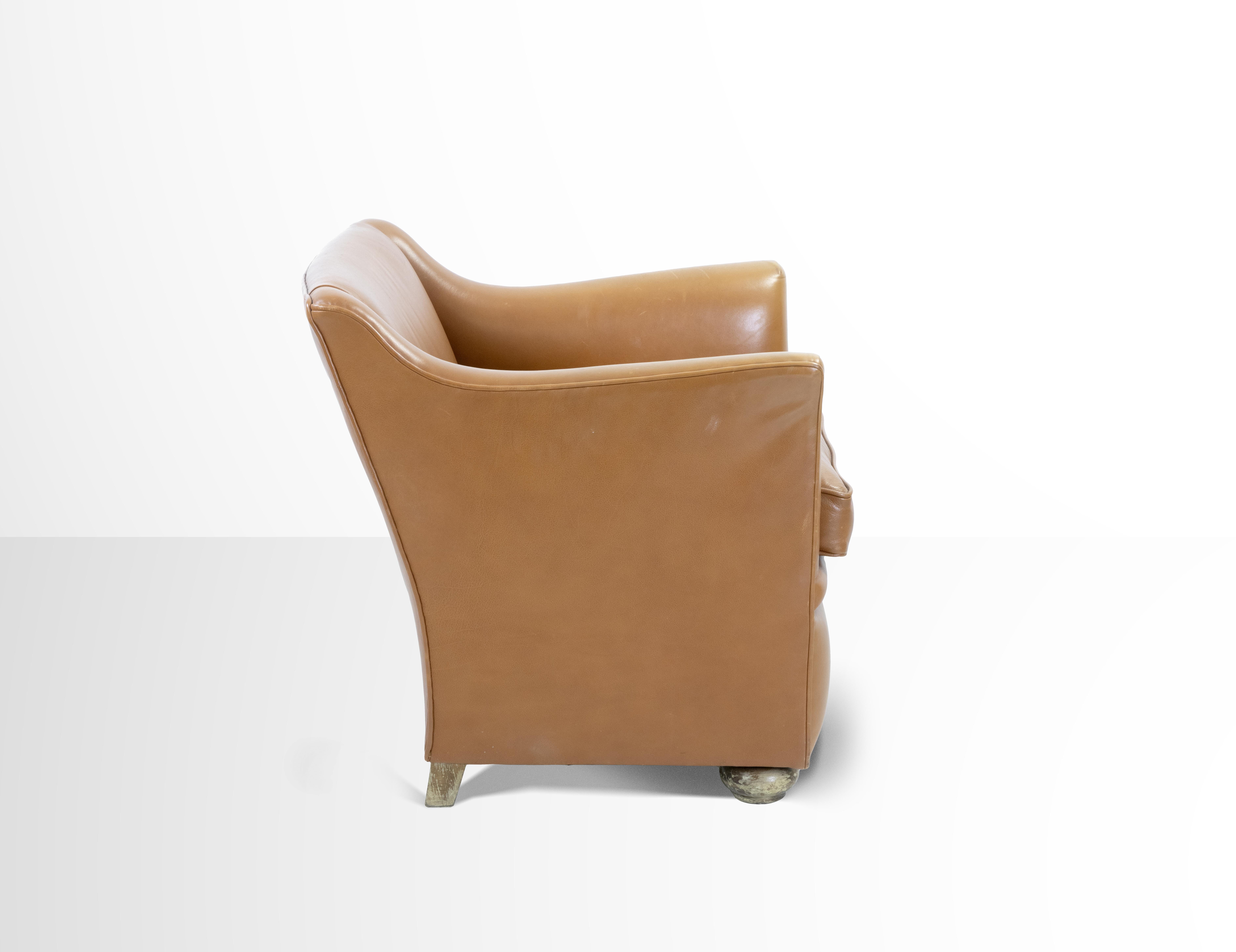 Unknown Vintage Leather Armchair, Mid-20th Century For Sale