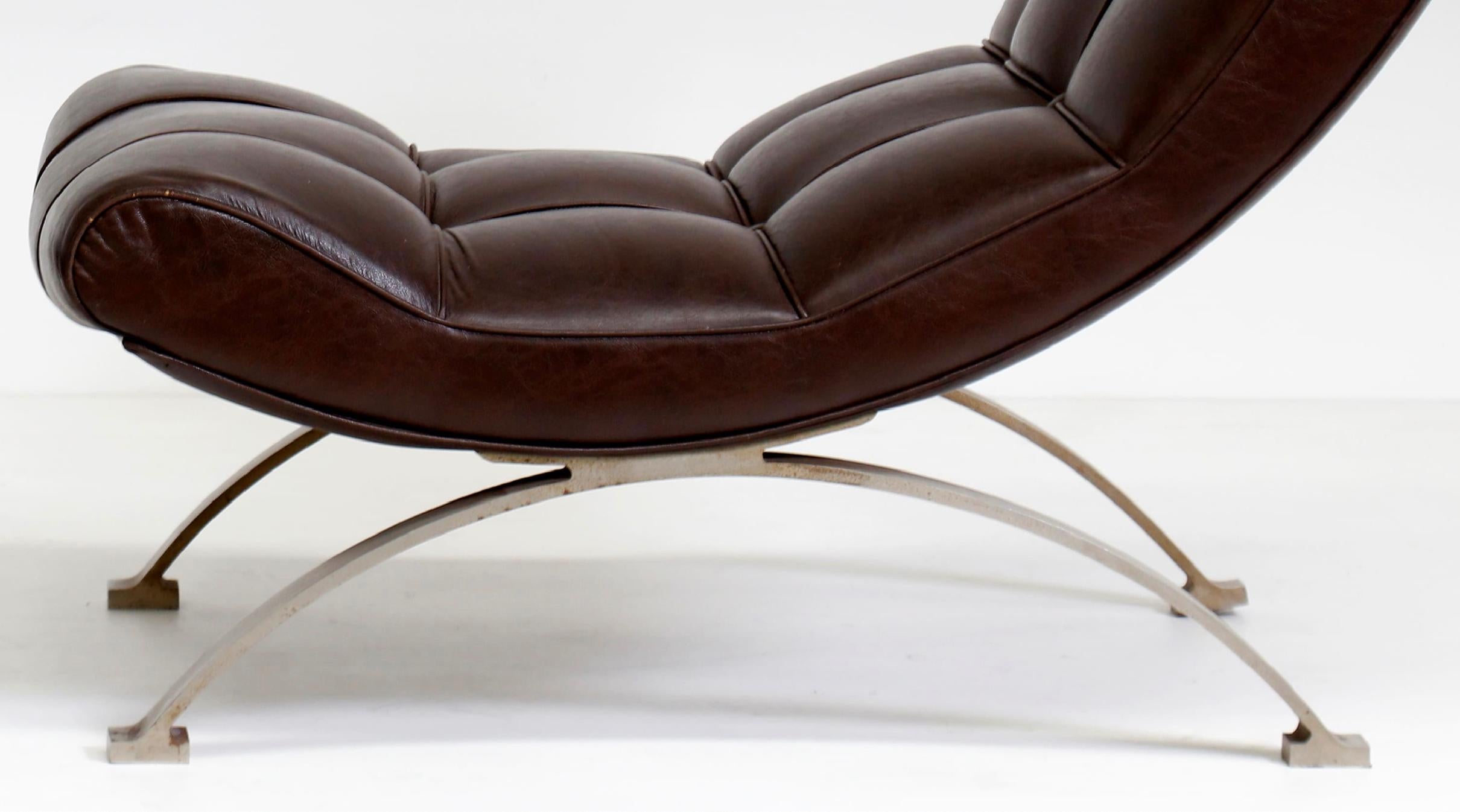 Late 20th Century Vintage Leather Armchair with Footrest, Italian Production, 1960s