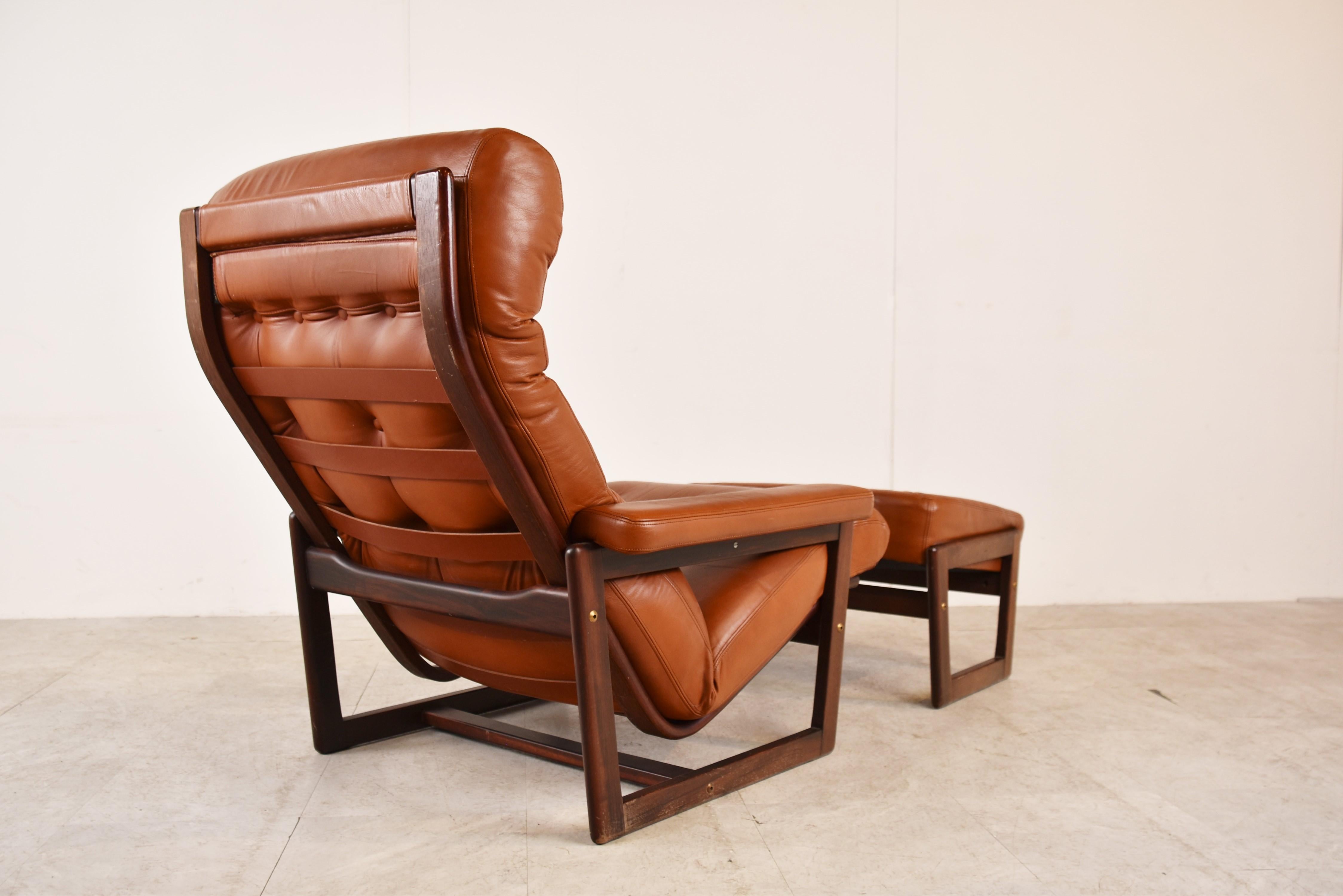 Vintage Leather Armchair with Hocker, 1970s 5