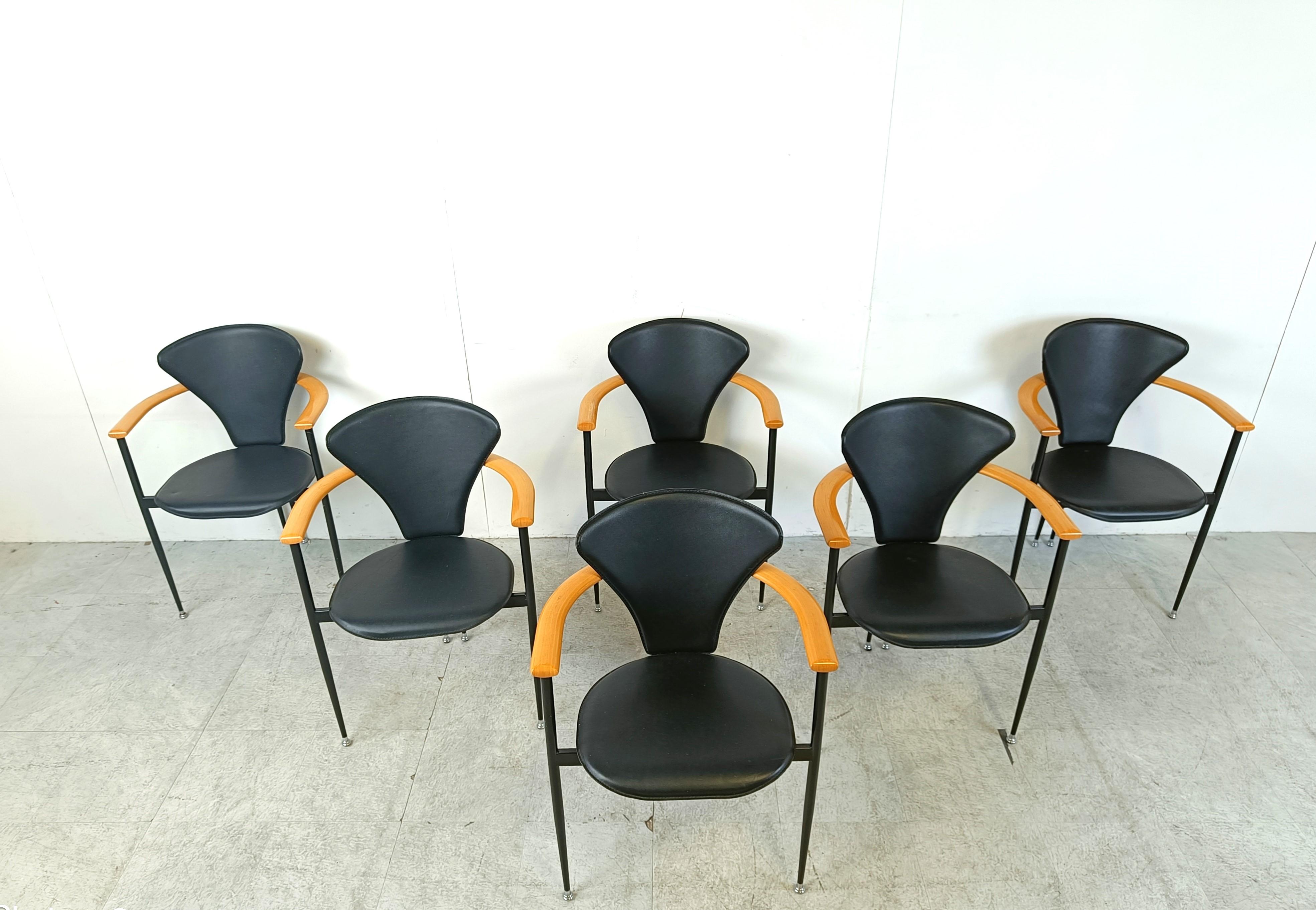 Vintage leather armchairs by Arrben Italy, 1980s - set of 6 6