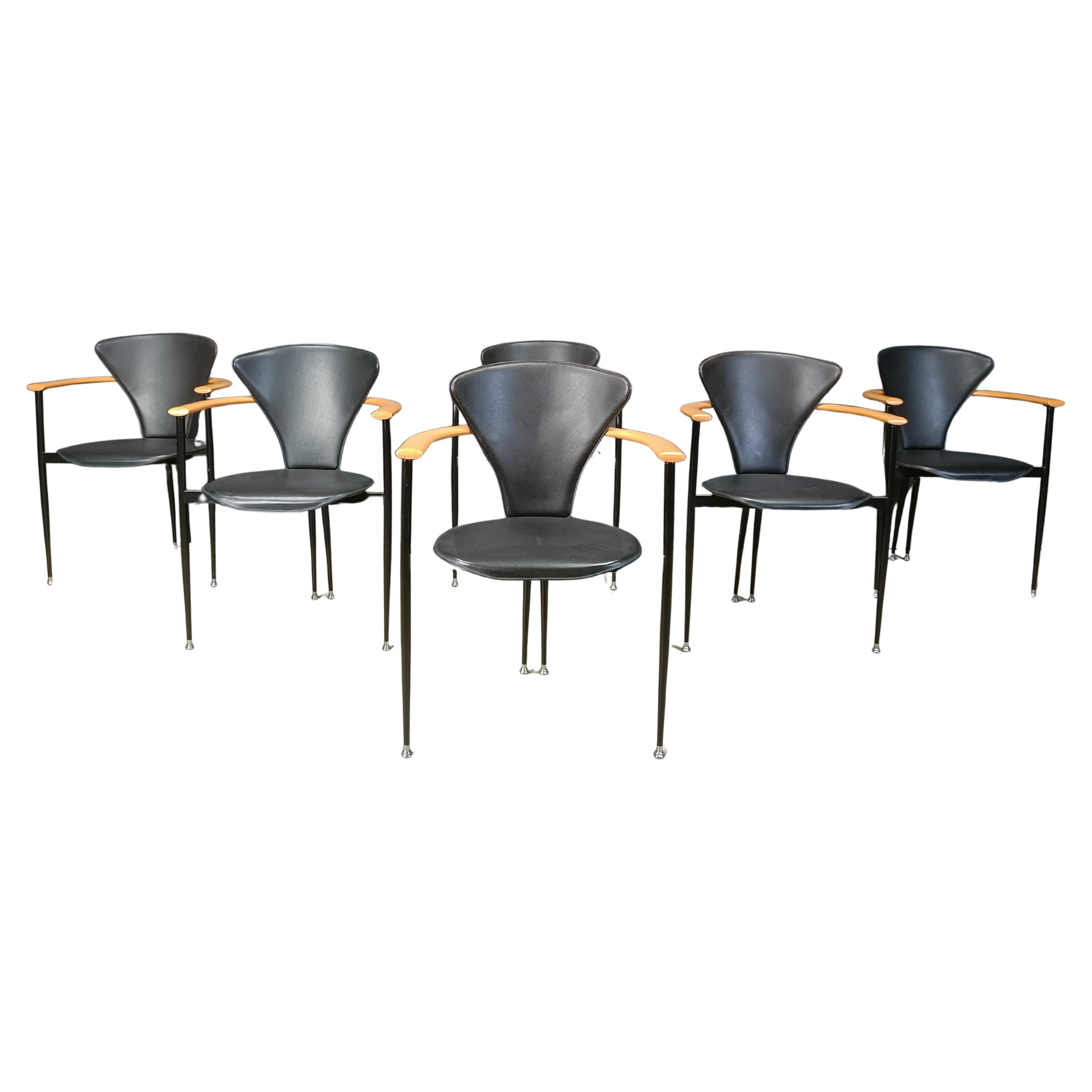Vintage leather armchairs by Arrben Italy, 1980s - set of 6