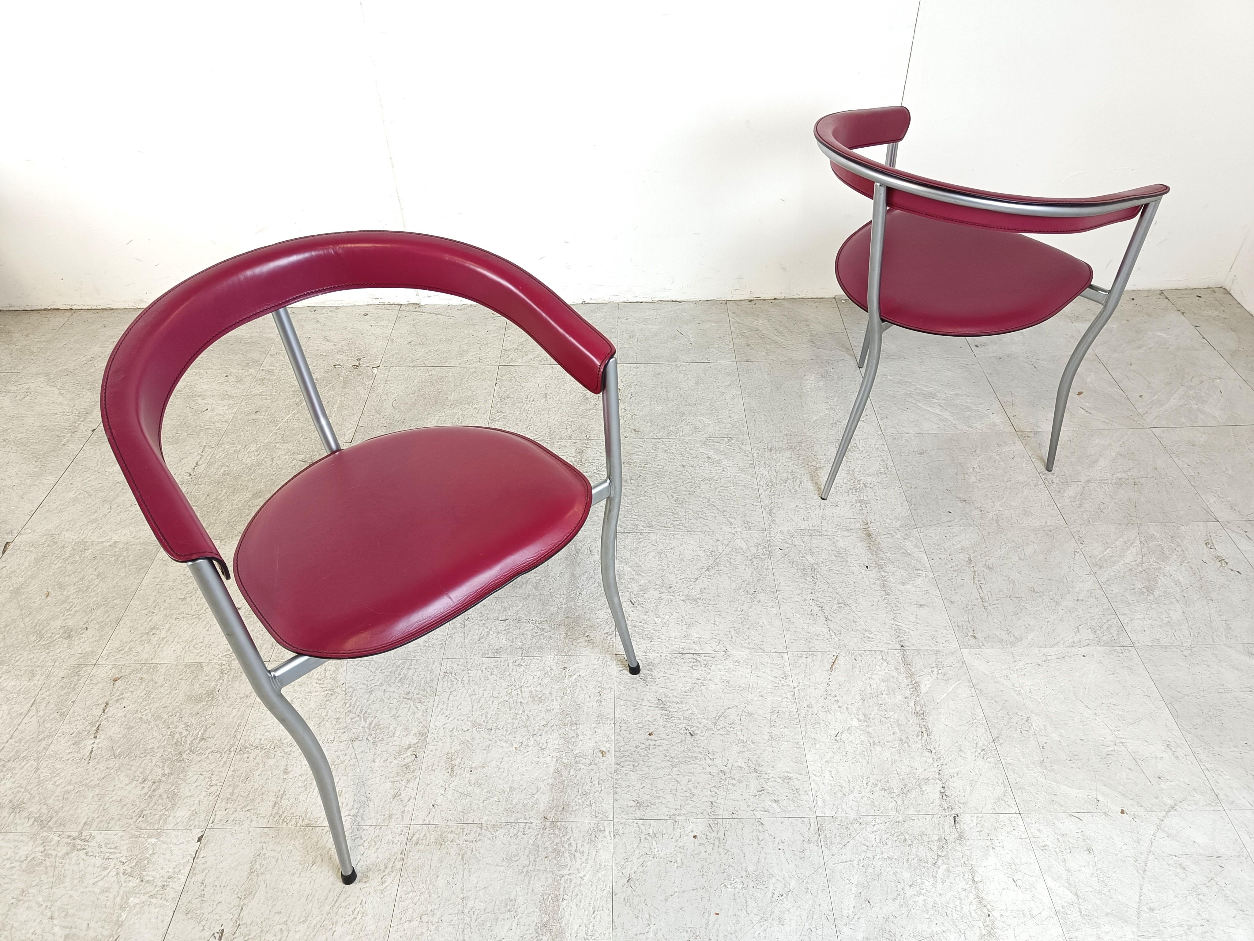 Vintage leather armchairs by Arrben italy, 1980s - set of 8 For Sale 4