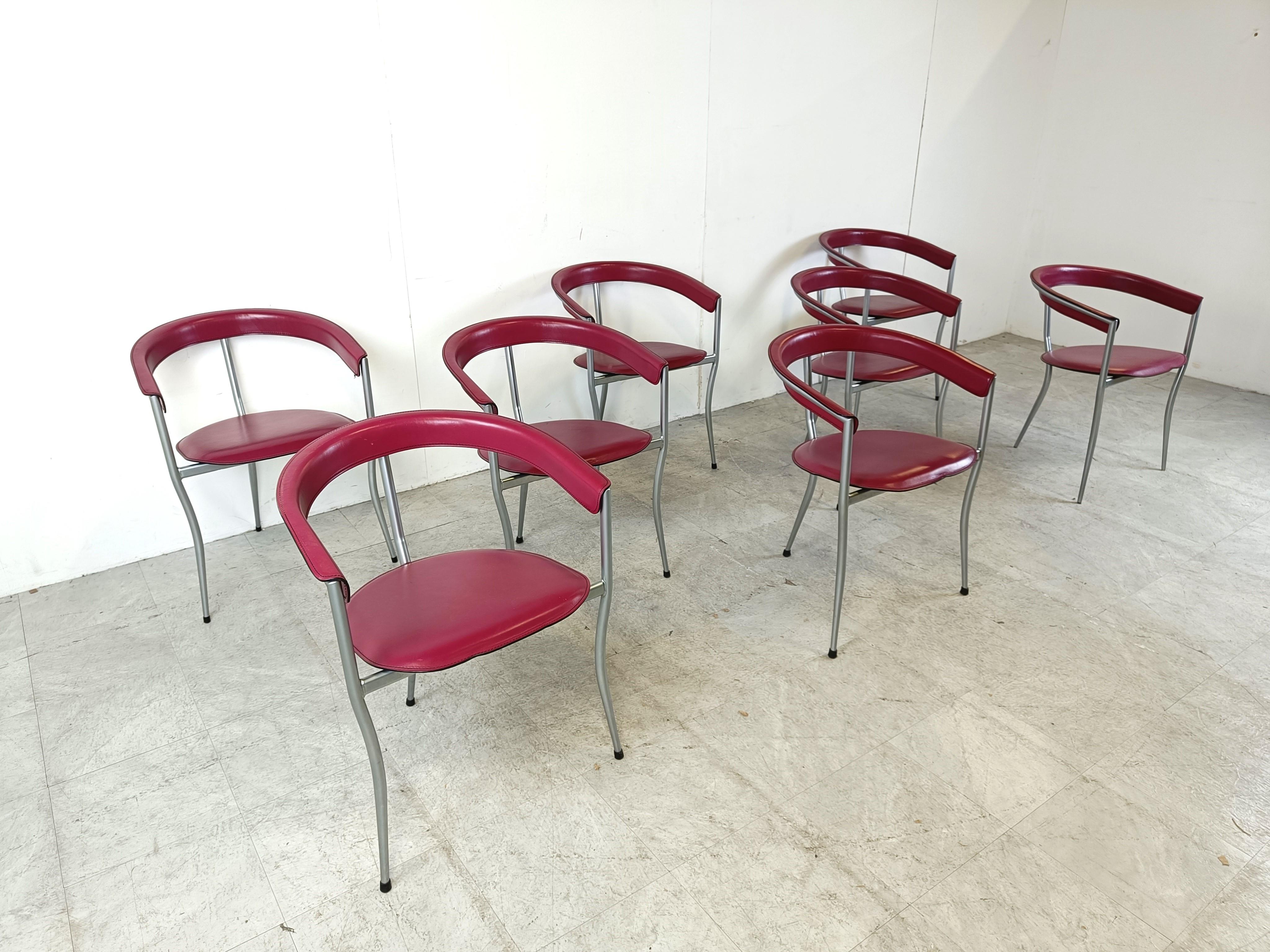 Late 20th Century Vintage leather armchairs by Arrben italy, 1980s - set of 8 For Sale
