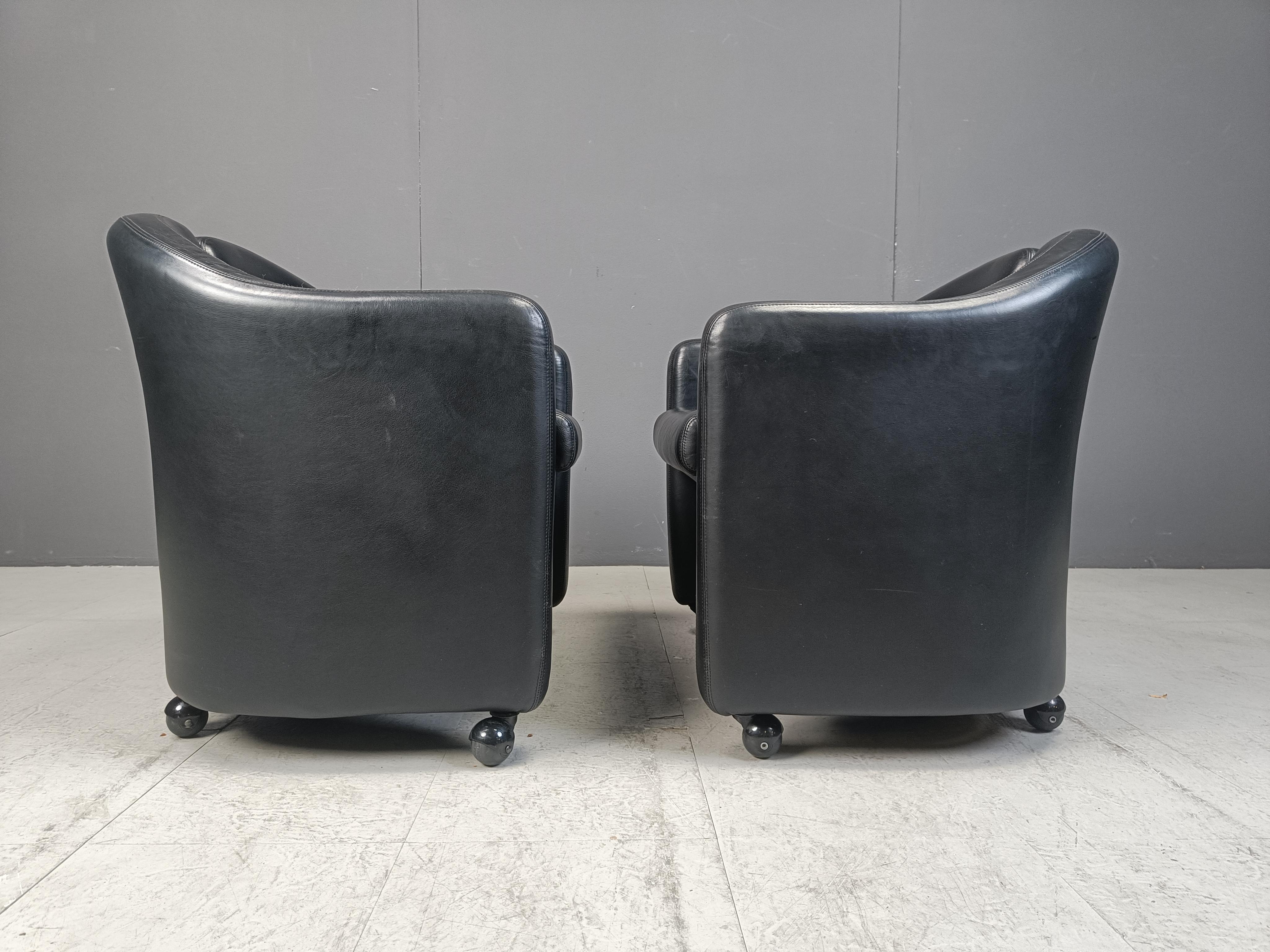 Vintage leather armchairs PS142 by eugenio gerli for Tecno, 1970s 3