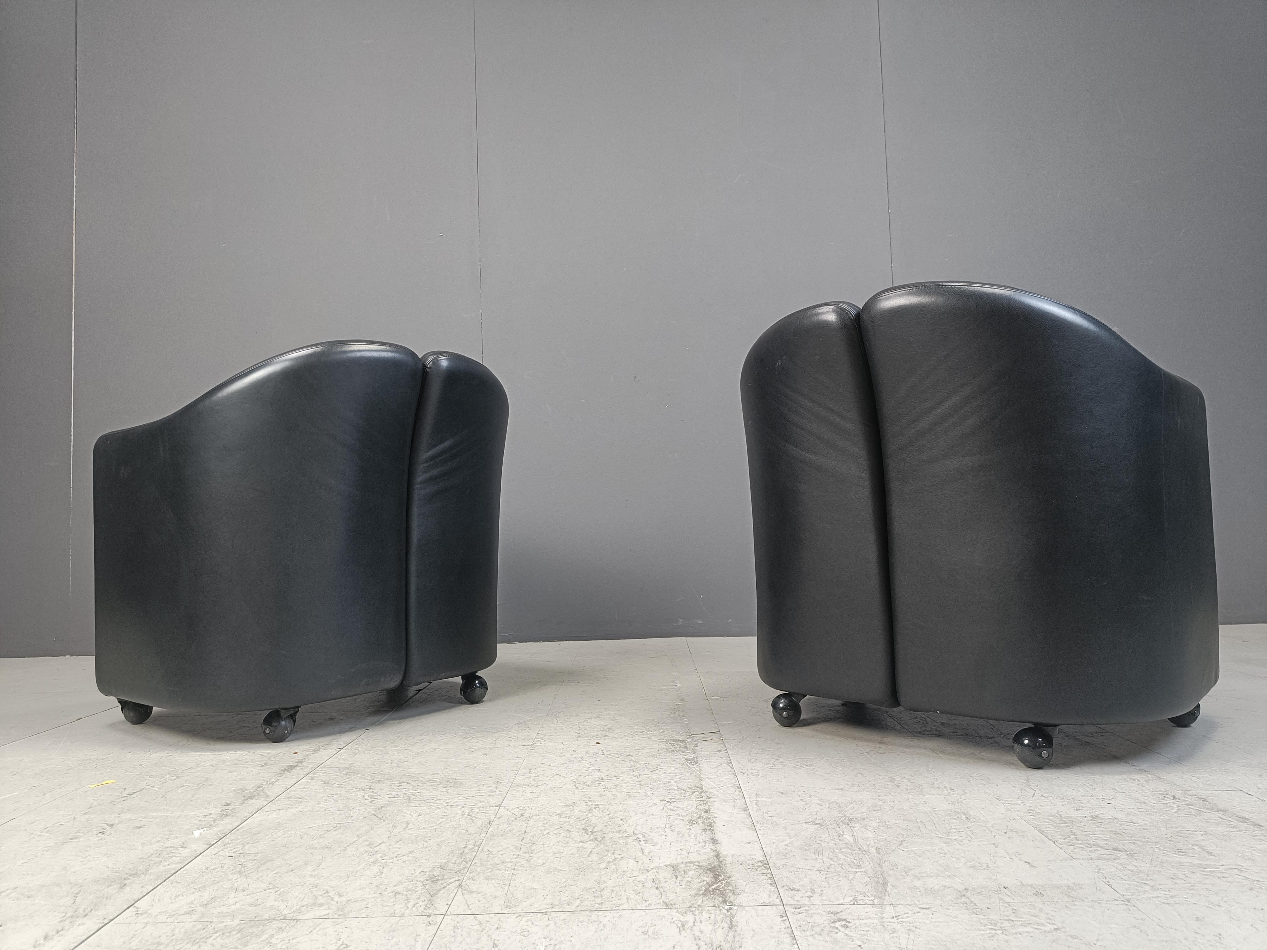 Vintage leather armchairs PS142 by eugenio gerli for Tecno, 1970s 4