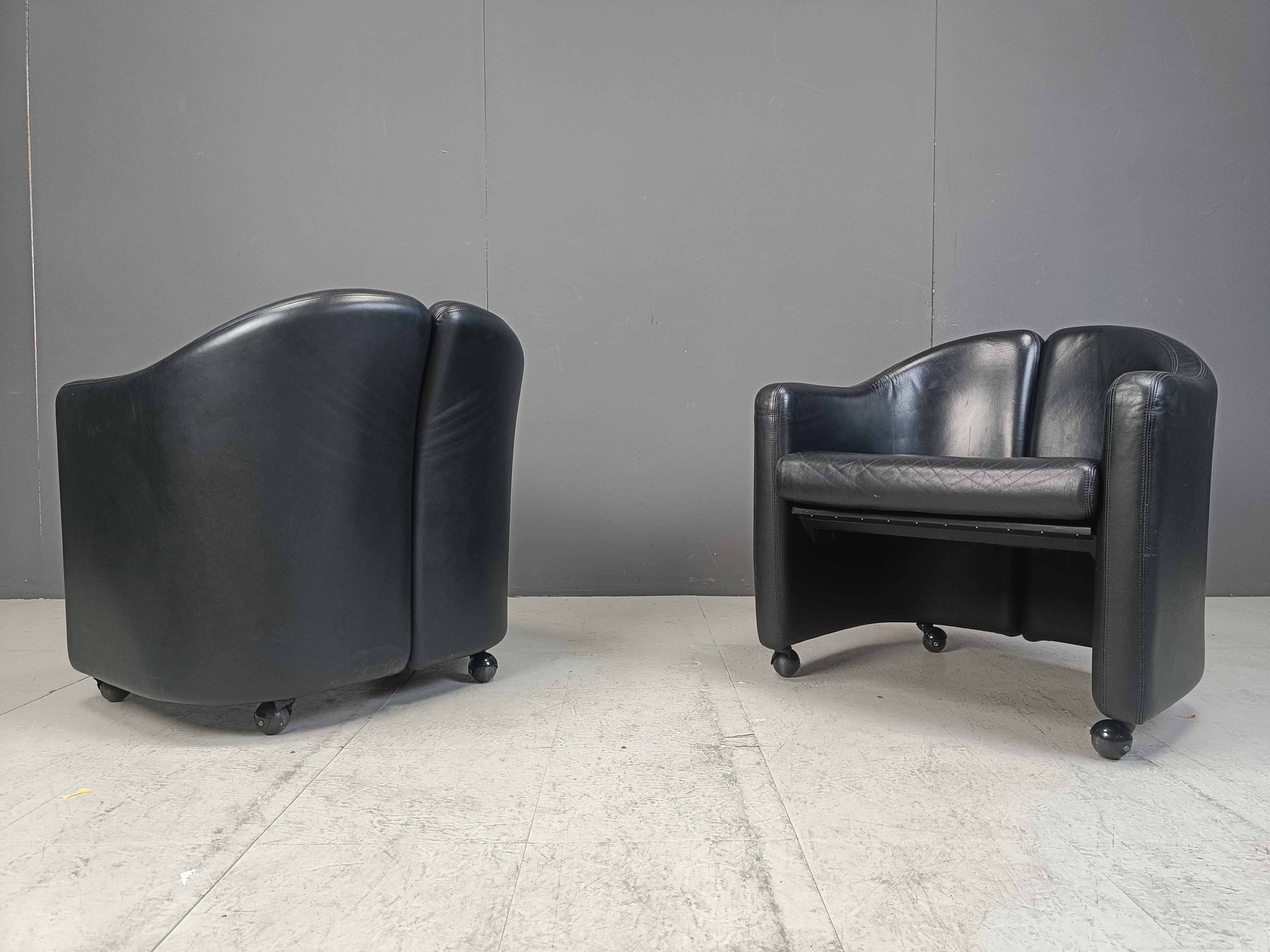 Vintage leather armchairs PS142 by eugenio gerli for Tecno, 1970s 5