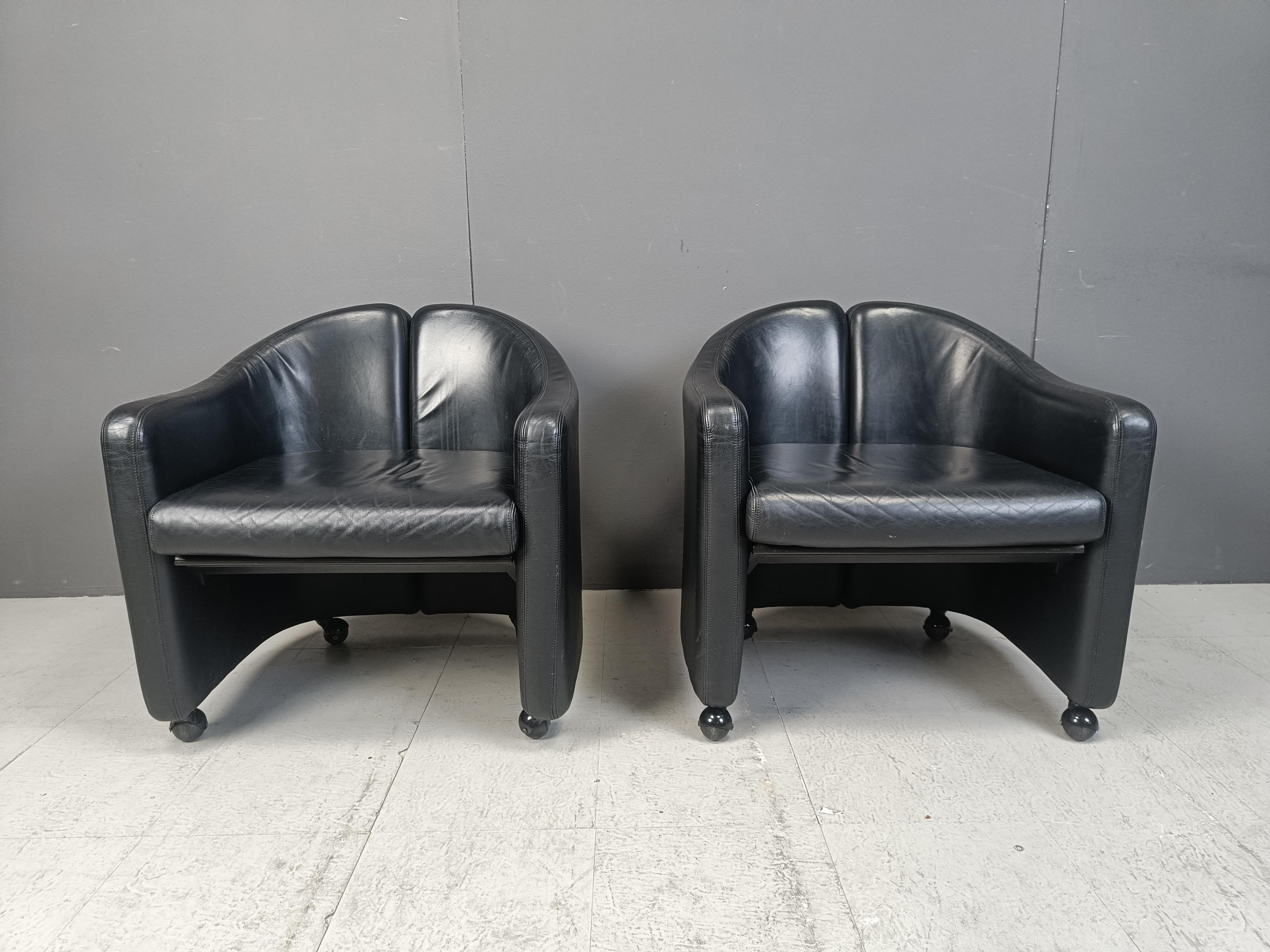 Mid-Century Modern Vintage leather armchairs PS142 by eugenio gerli for Tecno, 1970s