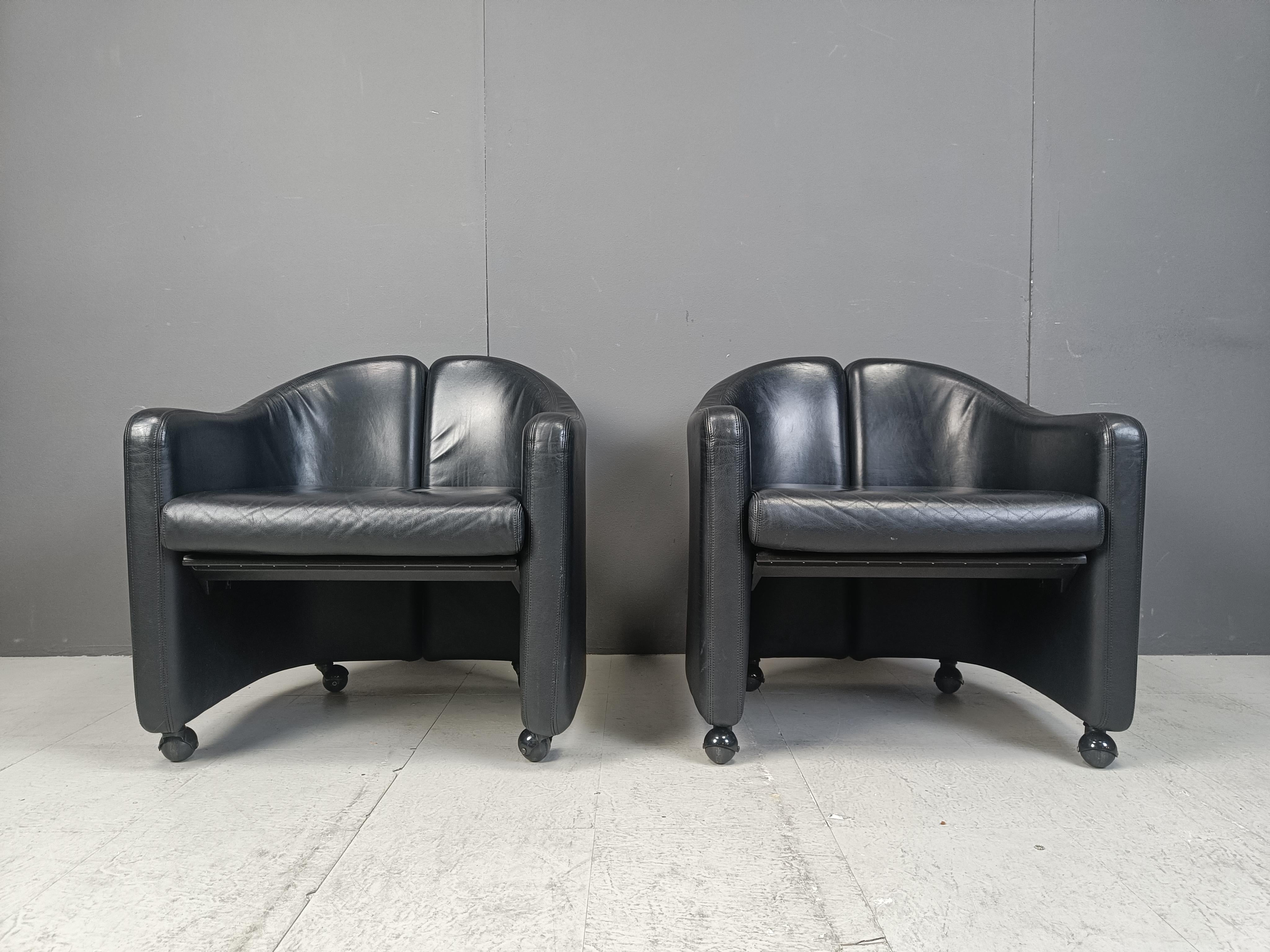 Italian Vintage leather armchairs PS142 by eugenio gerli for Tecno, 1970s