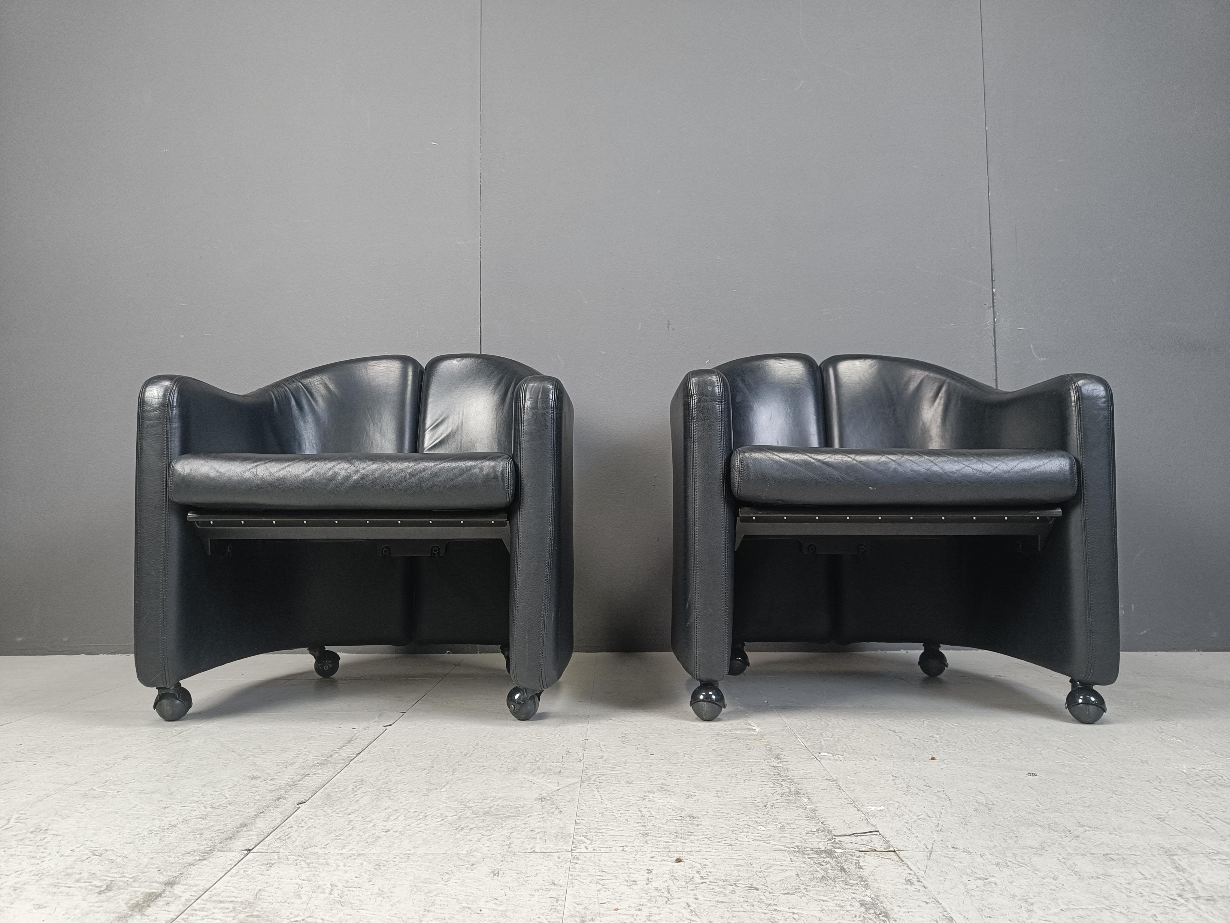 Vintage leather armchairs PS142 by eugenio gerli for Tecno, 1970s In Good Condition In Leuven, Vlaams Gewest