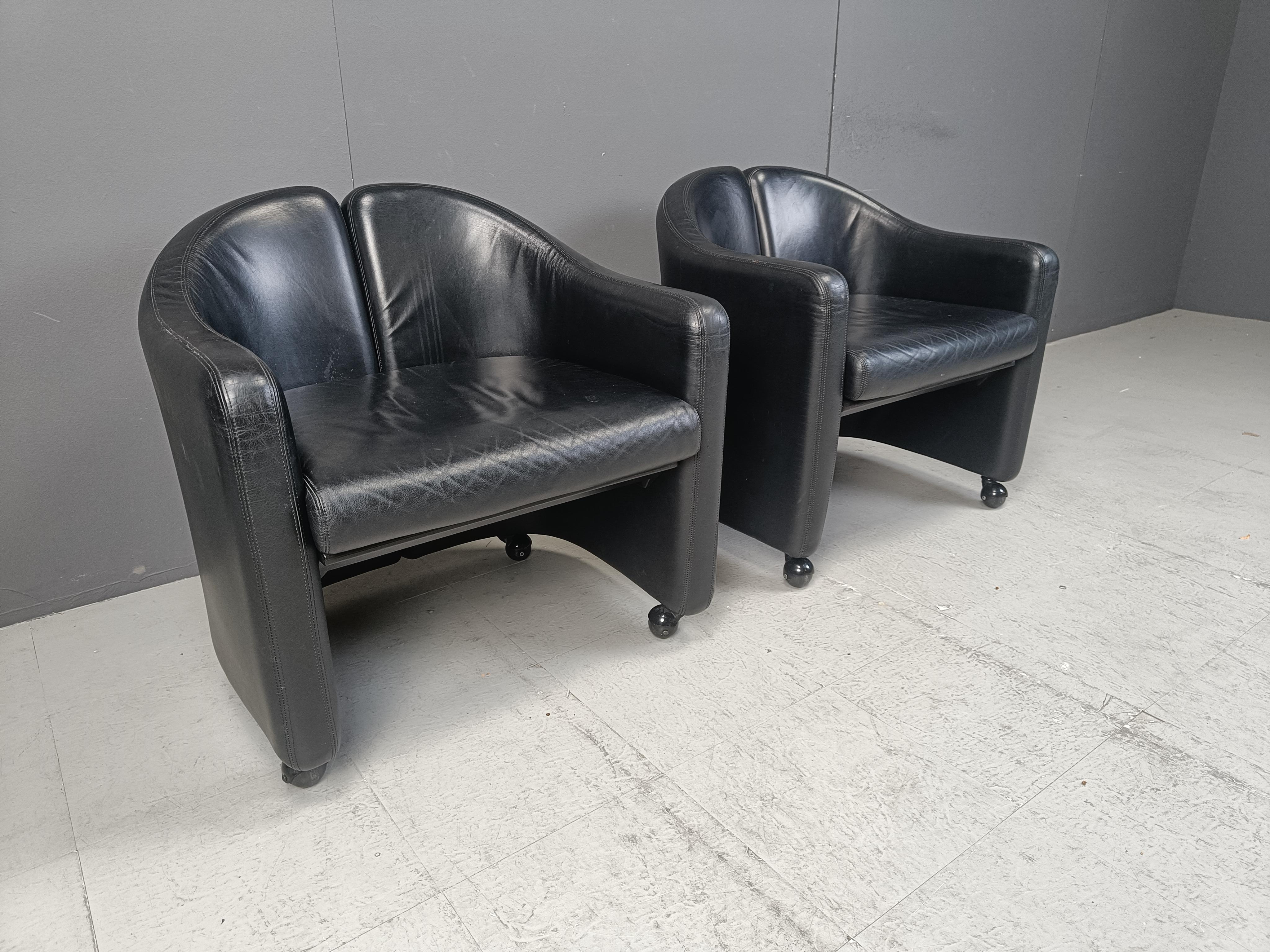Late 20th Century Vintage leather armchairs PS142 by eugenio gerli for Tecno, 1970s