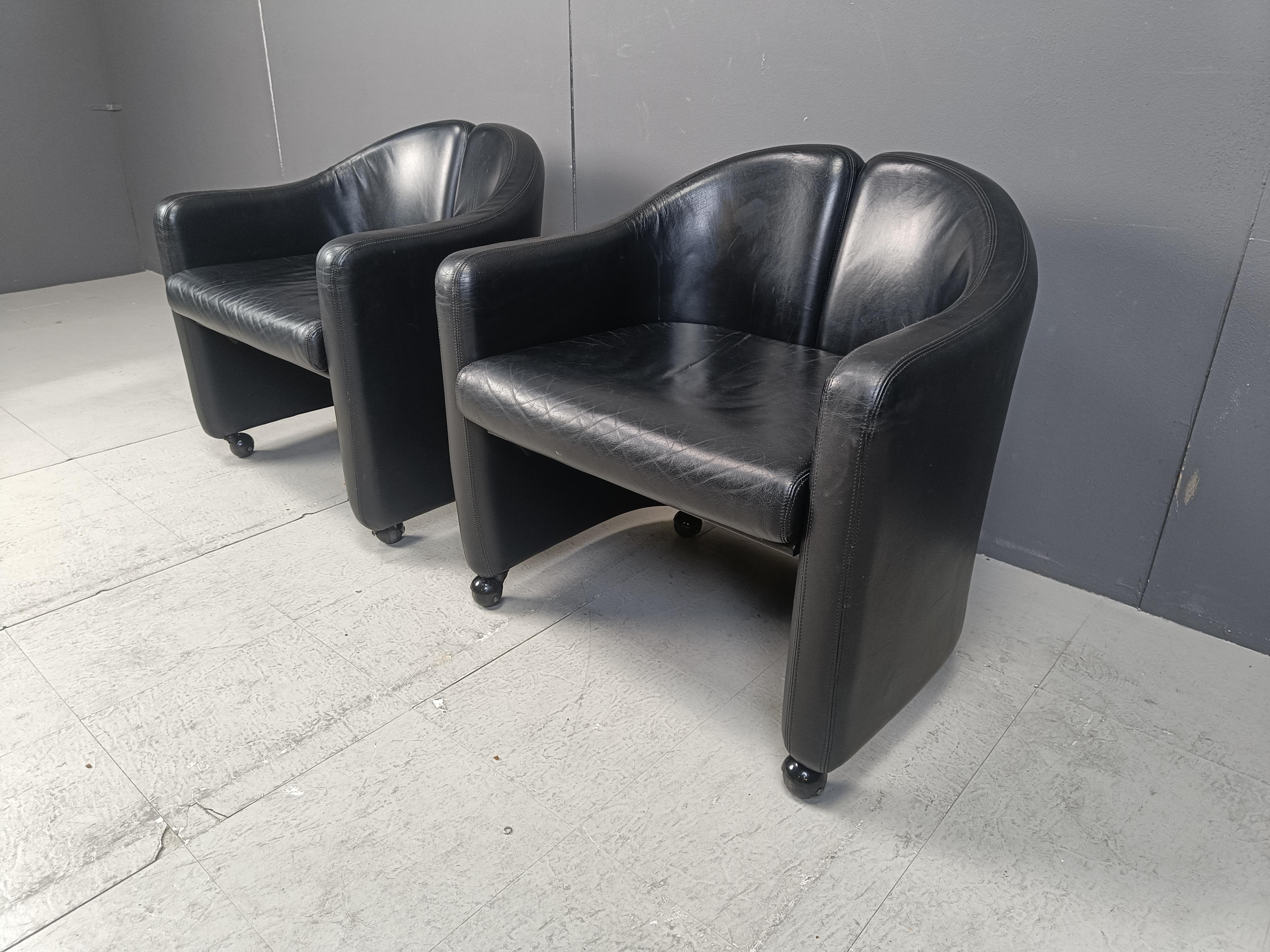 Leather Vintage leather armchairs PS142 by eugenio gerli for Tecno, 1970s