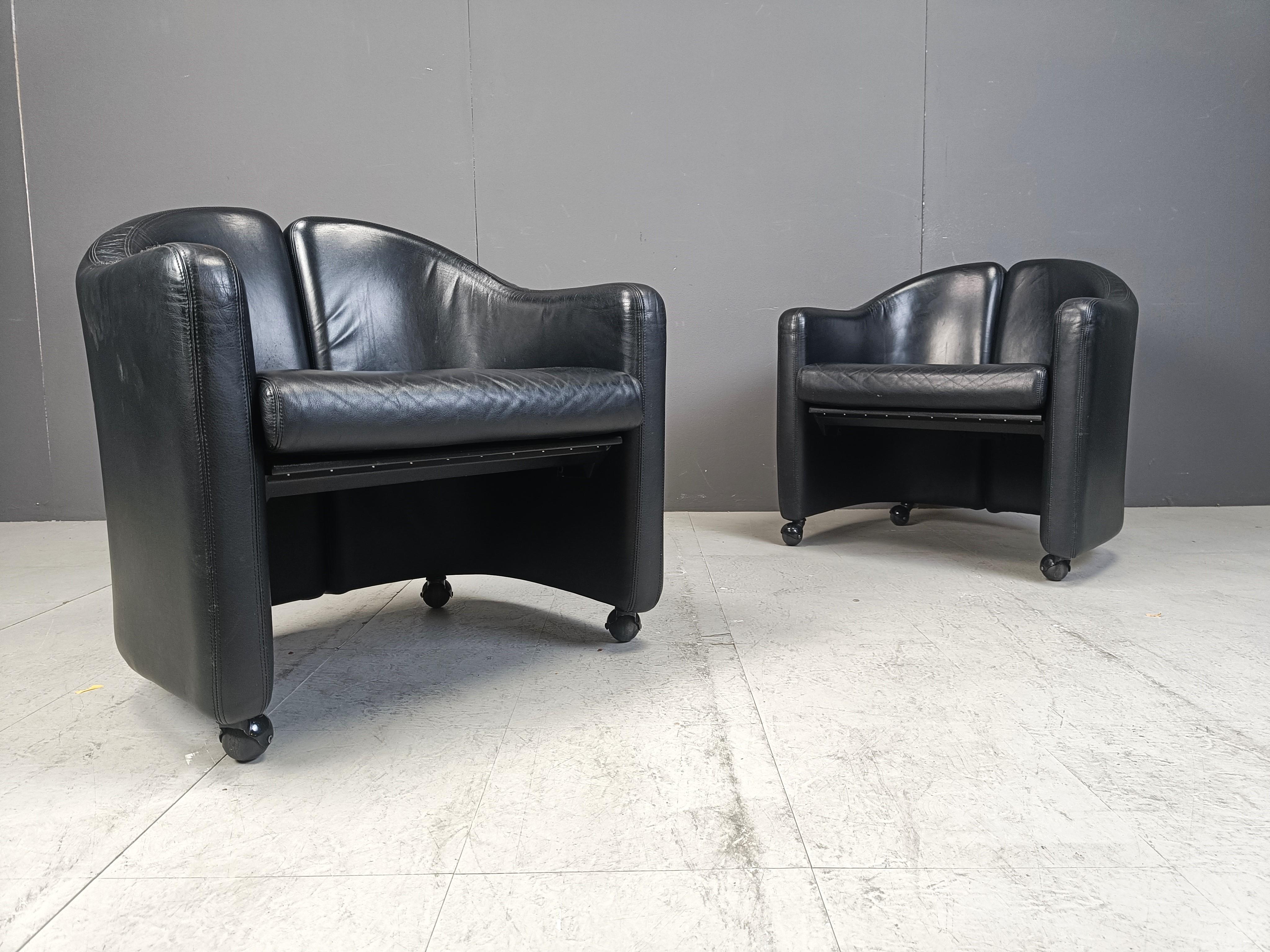 Vintage leather armchairs PS142 by eugenio gerli for Tecno, 1970s 2