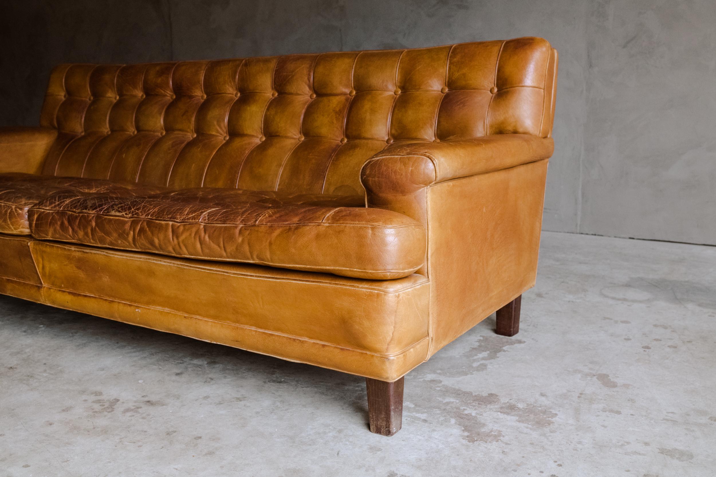 European Vintage Leather Arne Norell Sofa Model 