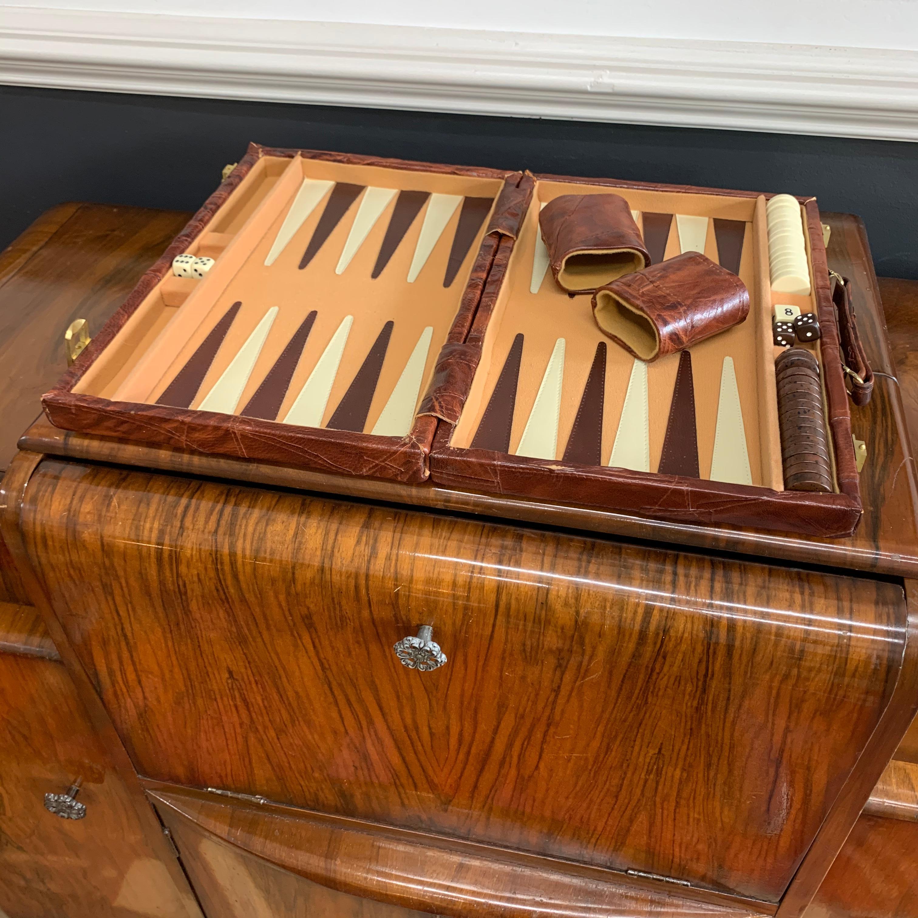 Vintage Leather Backgammon Game Board 4