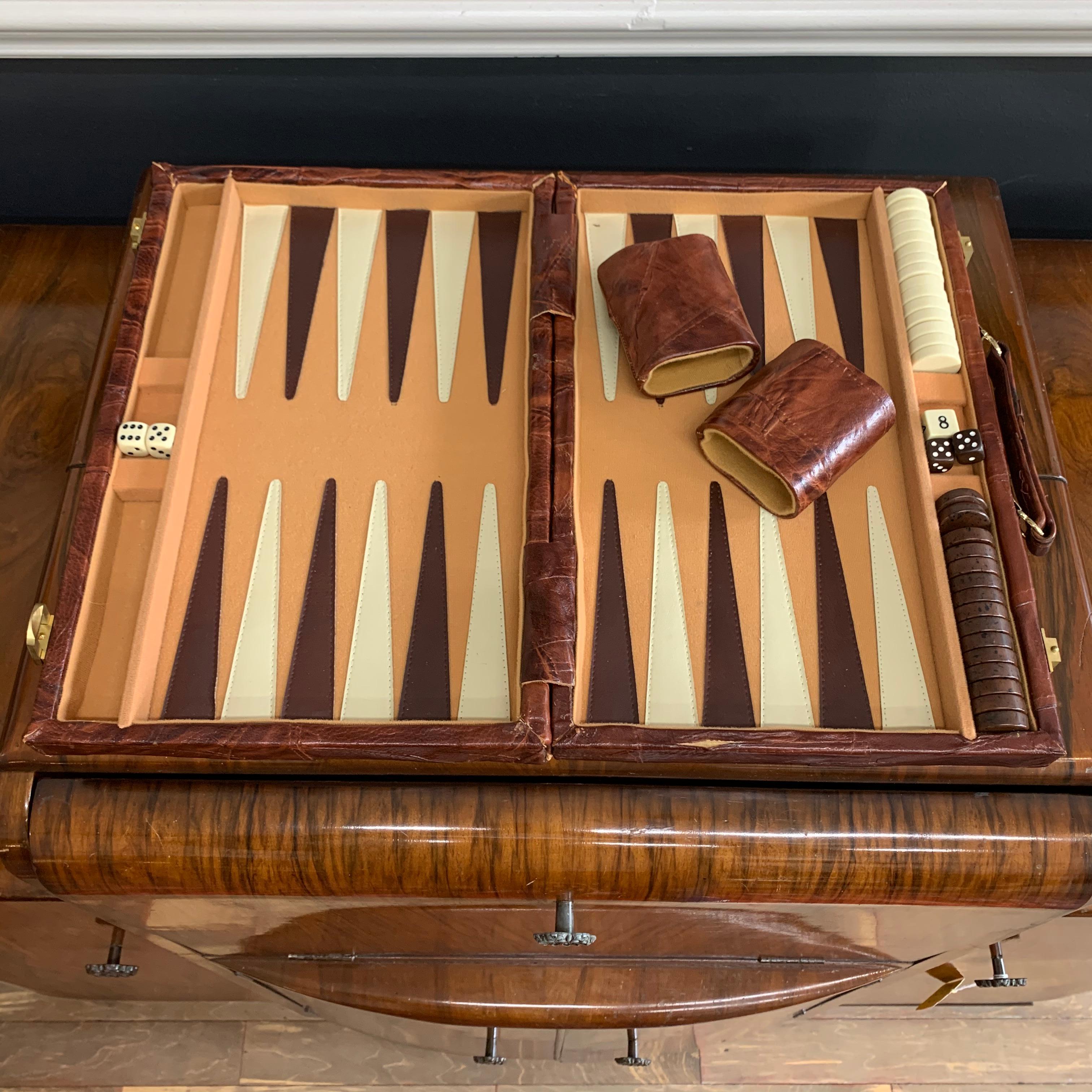 Vintage Leather Backgammon Game Board 5