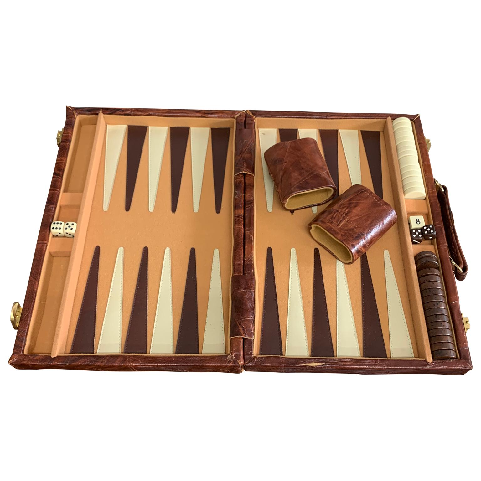 vintage leather backgammon set