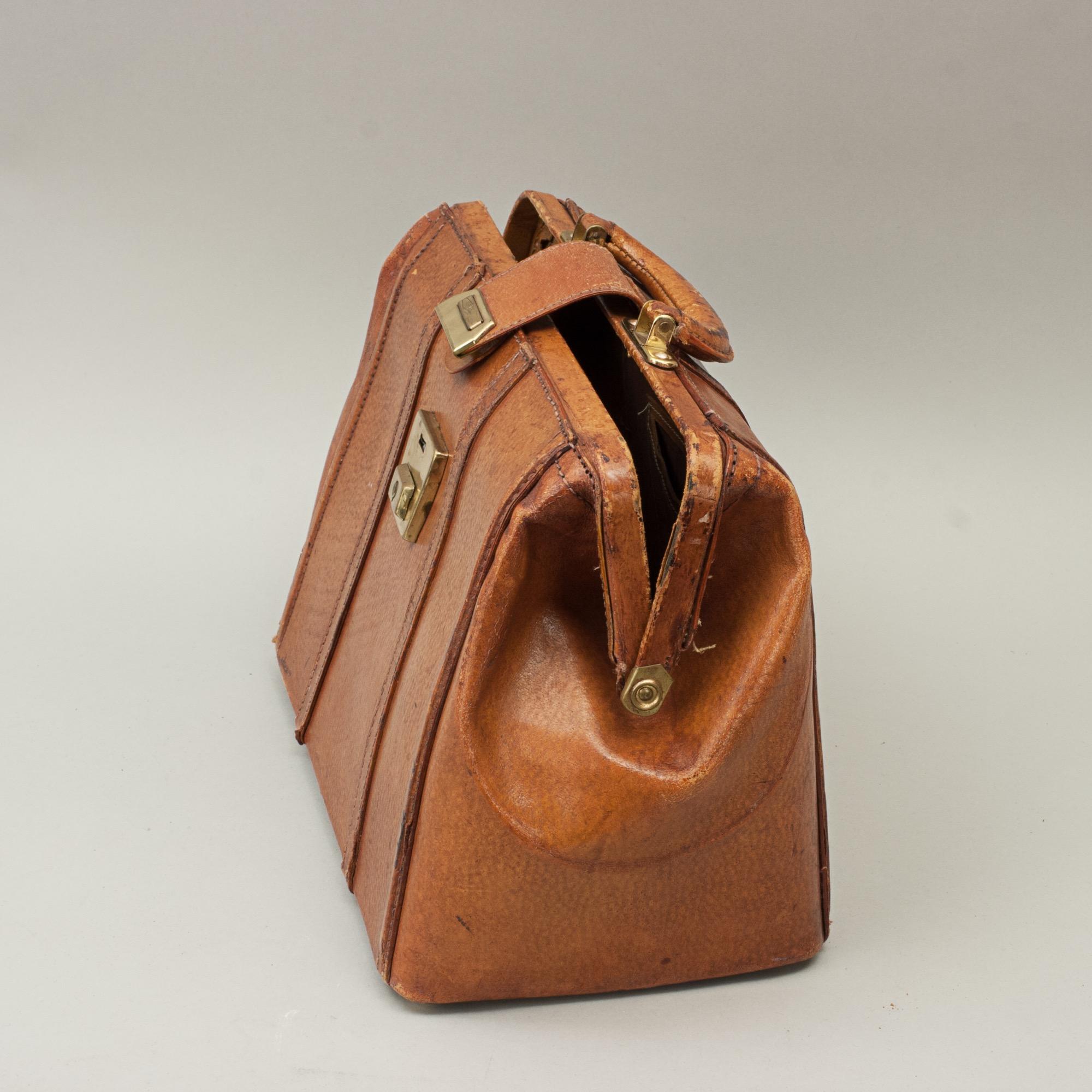 Vintage Leather Bag with Carry Handles For Sale 5