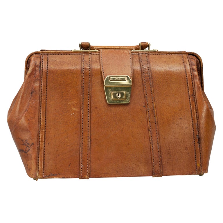 Vintage Leather Bag with Carry Handles For Sale at 1stDibs
