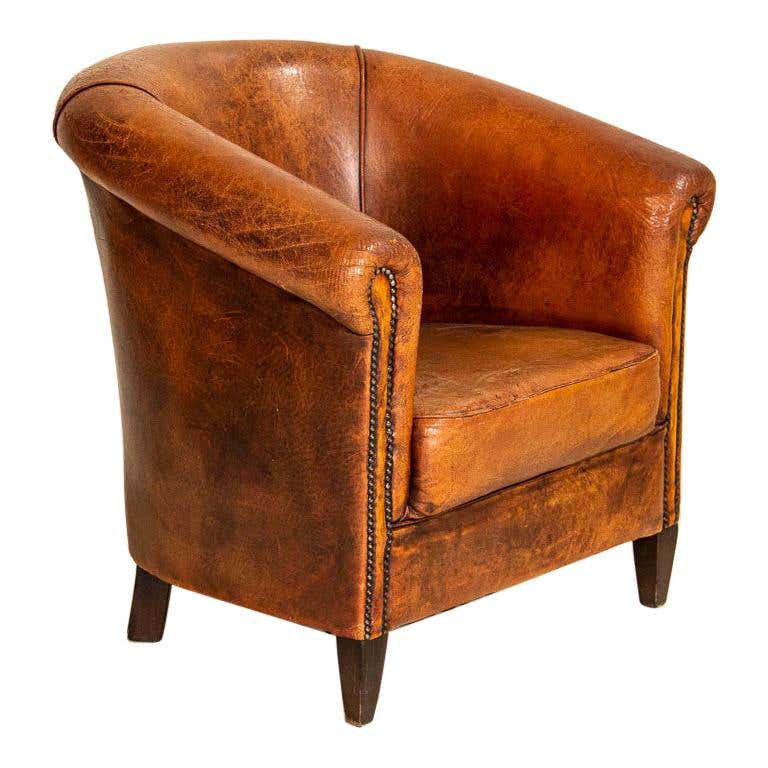 Vintage Dutch Cognac-Colored Leather Club Chair For Sale at 1stDibs