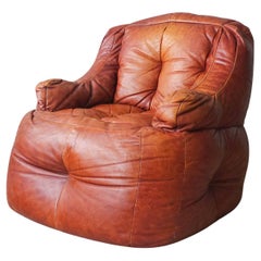Vintage Leather Bean Bag Lounge Chair, Italy, 1970's