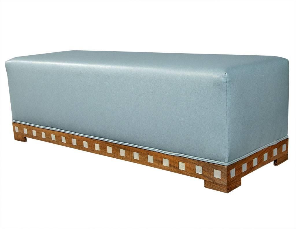 Art Deco Vintage Leather Bench with Pearl Inlay