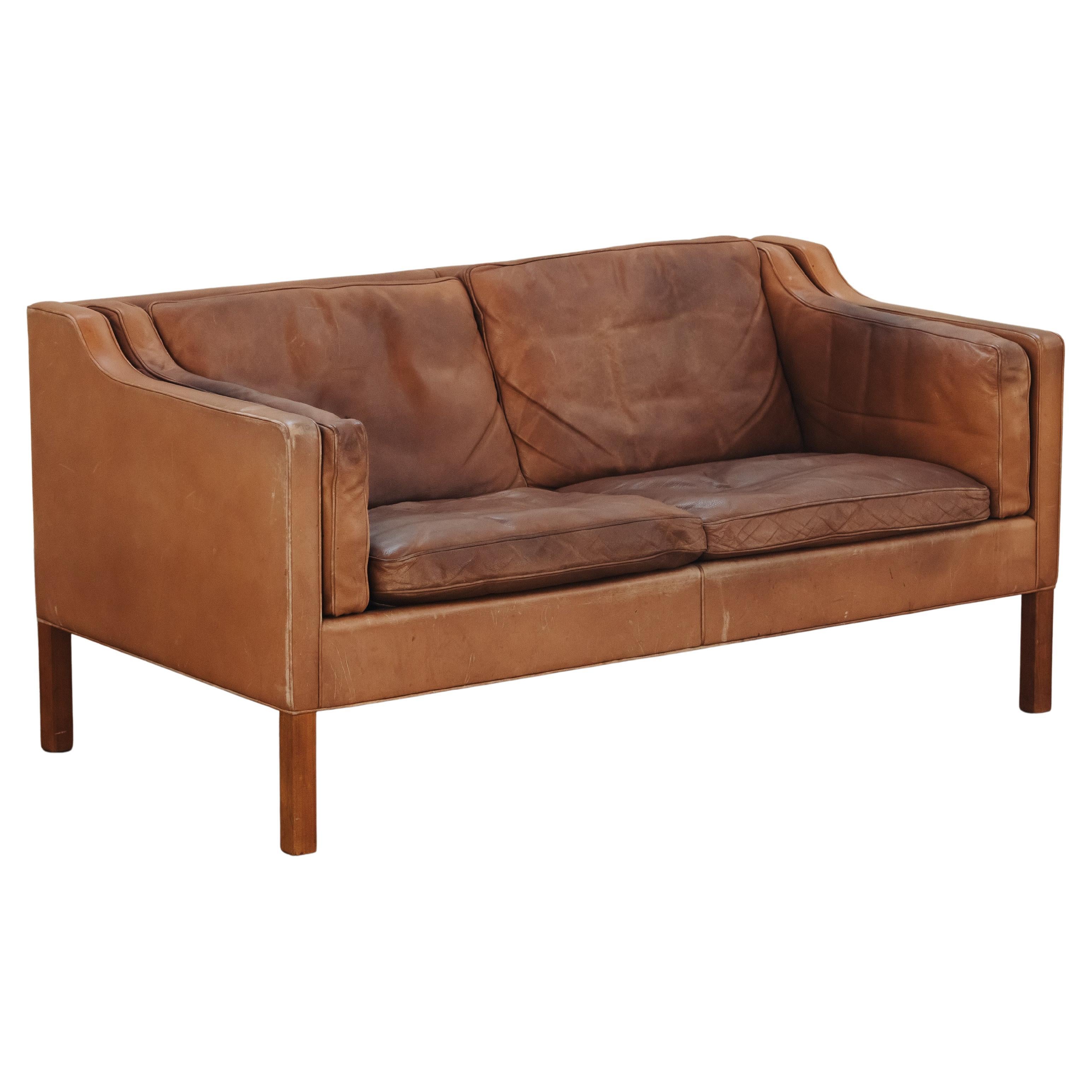 Vintage Leather Borge Mogensen Sofa Model 2213, From Denmark Circa 1970