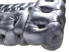 Vintage Leather Box Sofa in Distressed Tufted Black Leather, circa1930-1950