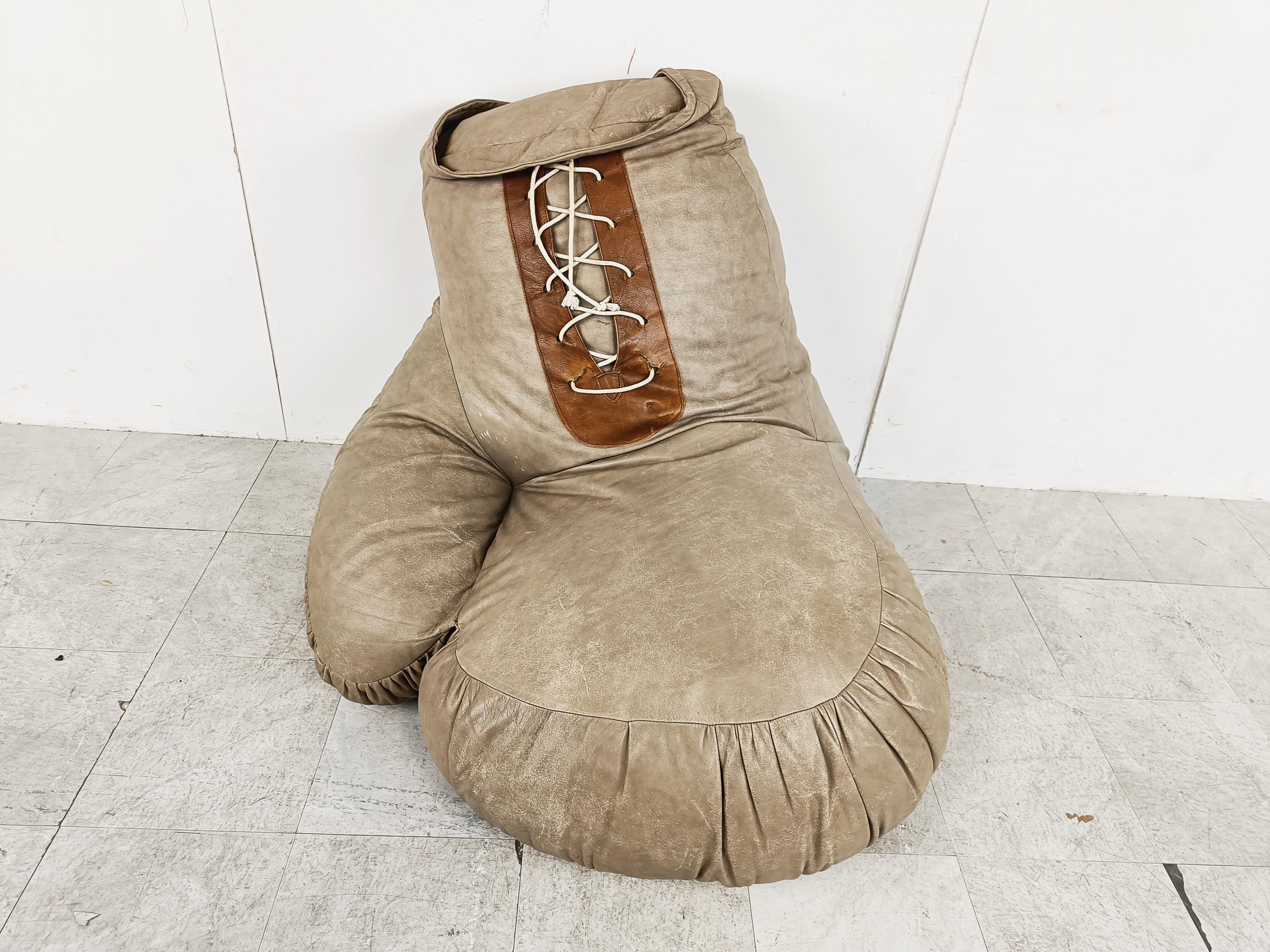 German Vintage Leather Boxing Glove Lounge Chair, 1970s