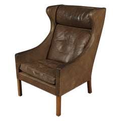 Vintage Leather Børge Mogensen Wingback Chair, From Denmark, circa 1960