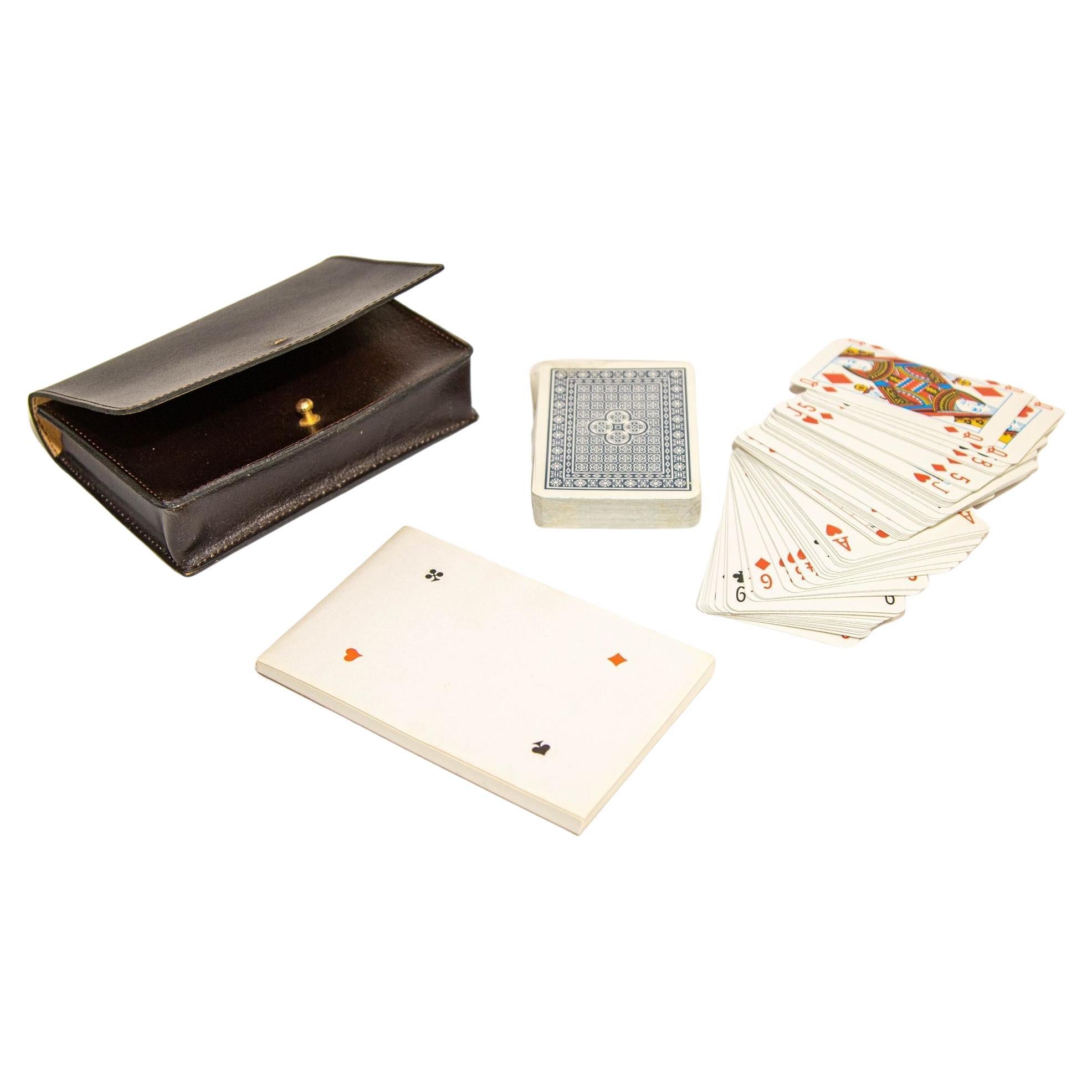 Vintage Leather Bridge, Poker Playing Card Game Case with 2 Card Decks For Sale