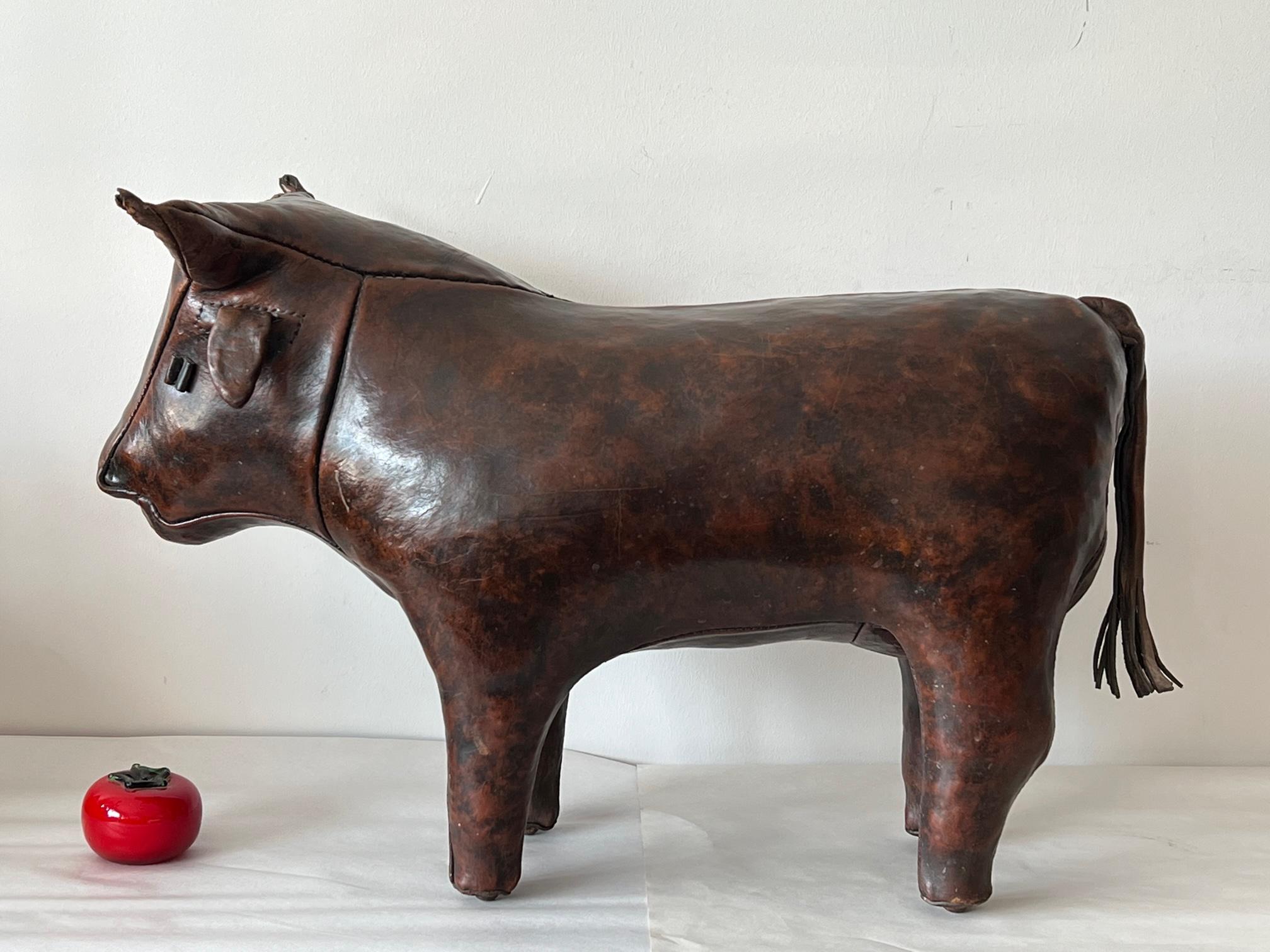 Vintage Leather Bull Footstool by Abercrombie & Fitch, 1960s 3