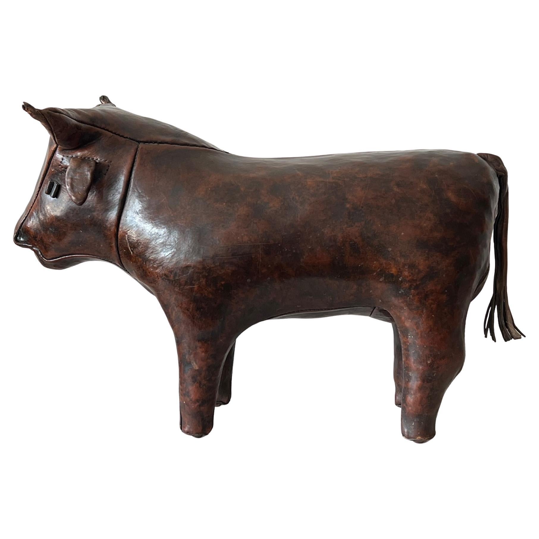 Vintage Leather Bull Footstool by Abercrombie & Fitch, 1960s