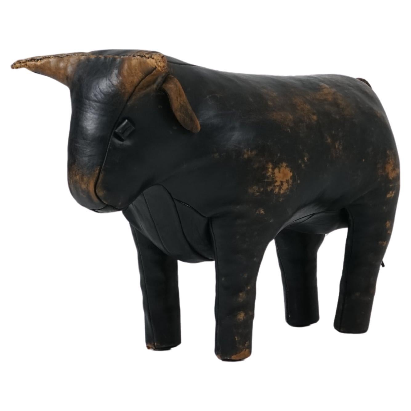 Vintage Leather Bull Stool by Dimitri Omersa for Valenti For Sale
