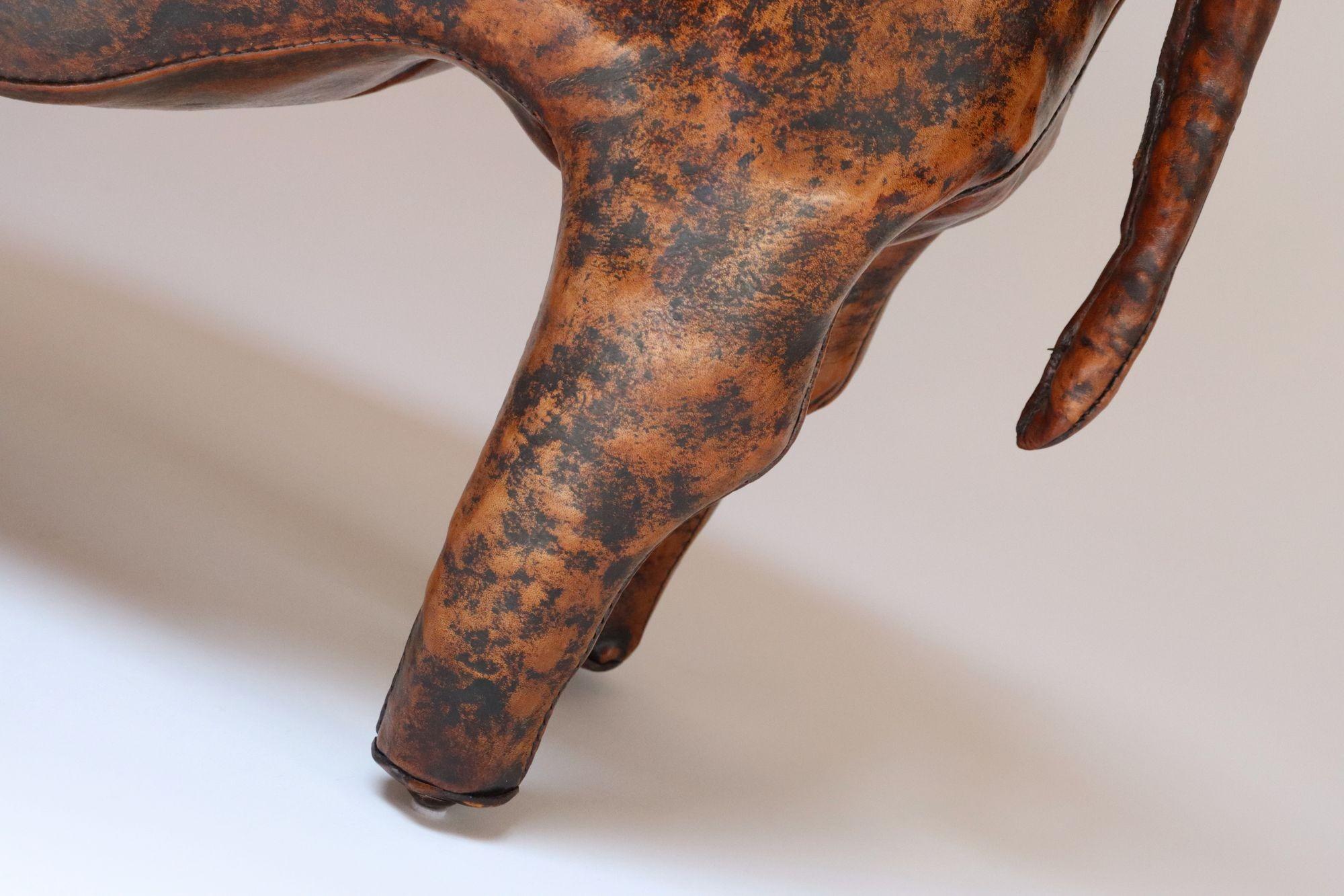 Métal Tabouret Bulldog en cuir vintage par Dimitri Omersa pour Abercrombie & Fitch en vente