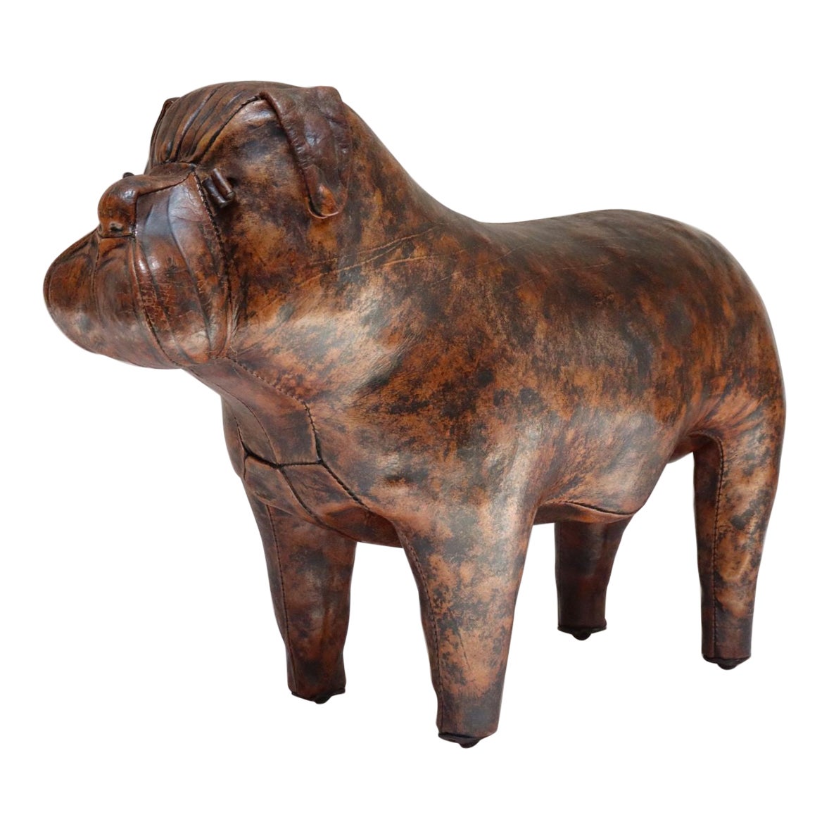 Tabouret Bulldog en cuir vintage par Dimitri Omersa pour Abercrombie & Fitch en vente