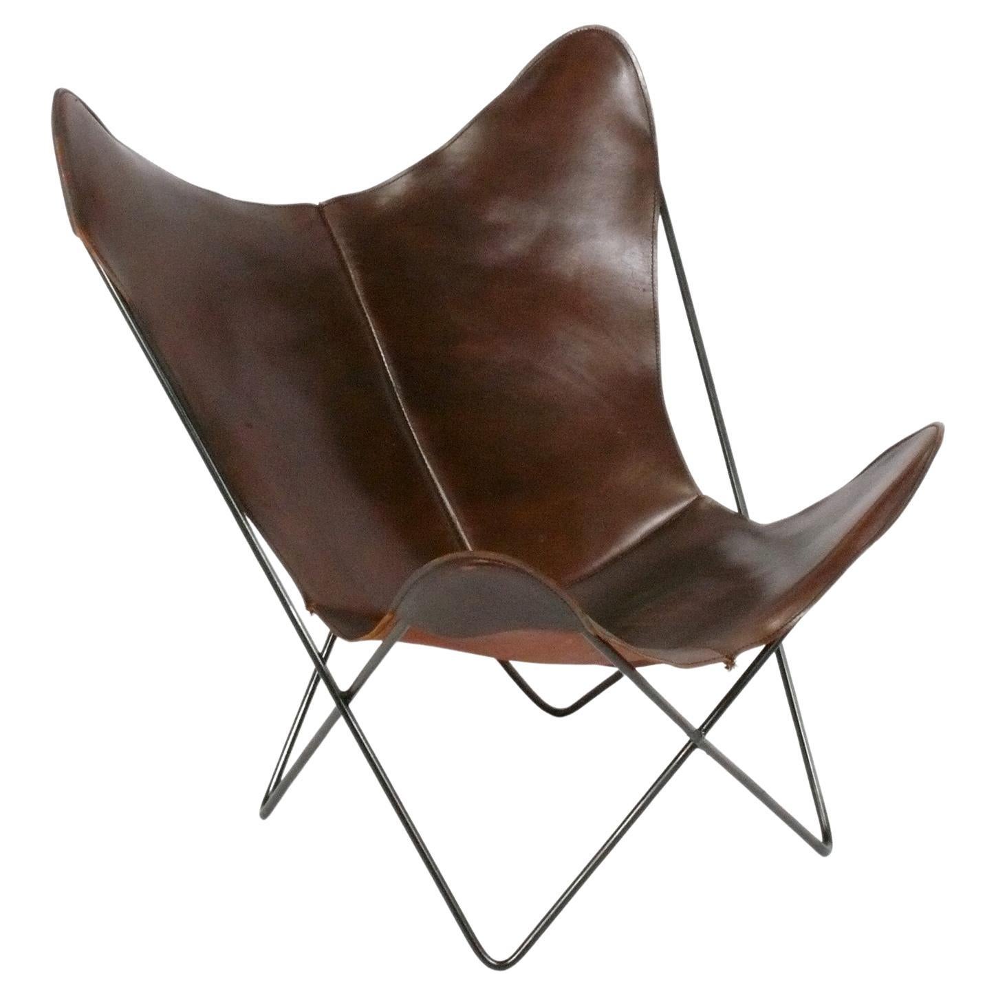 Vintage Leather Butterfly Chair by Jorge Ferrari-Hardoy for Knoll  For Sale