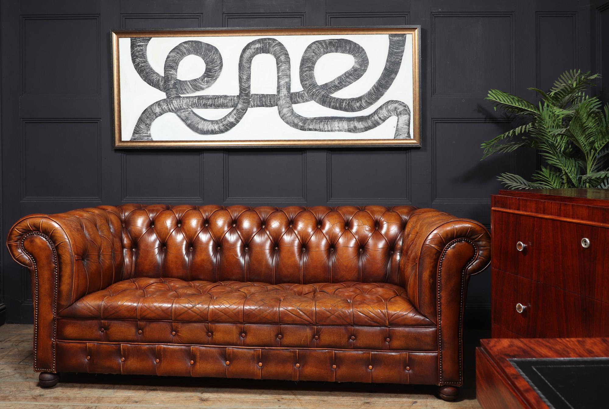 British Vintage Leather Buttoned Chesterfield Sofa