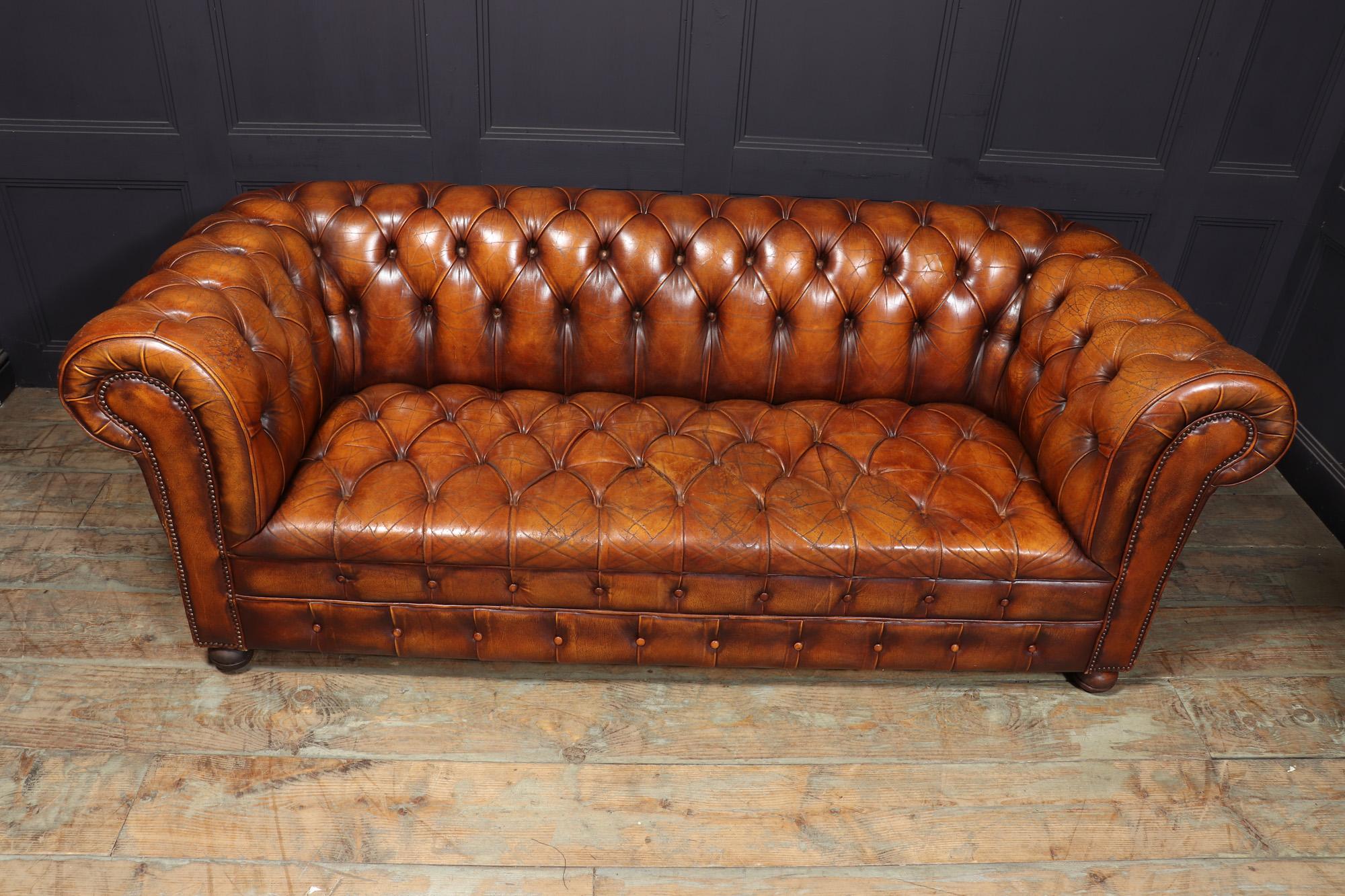 Mid-20th Century Vintage Leather Buttoned Chesterfield Sofa