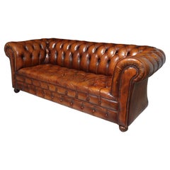 Retro Leather Buttoned Chesterfield Sofa