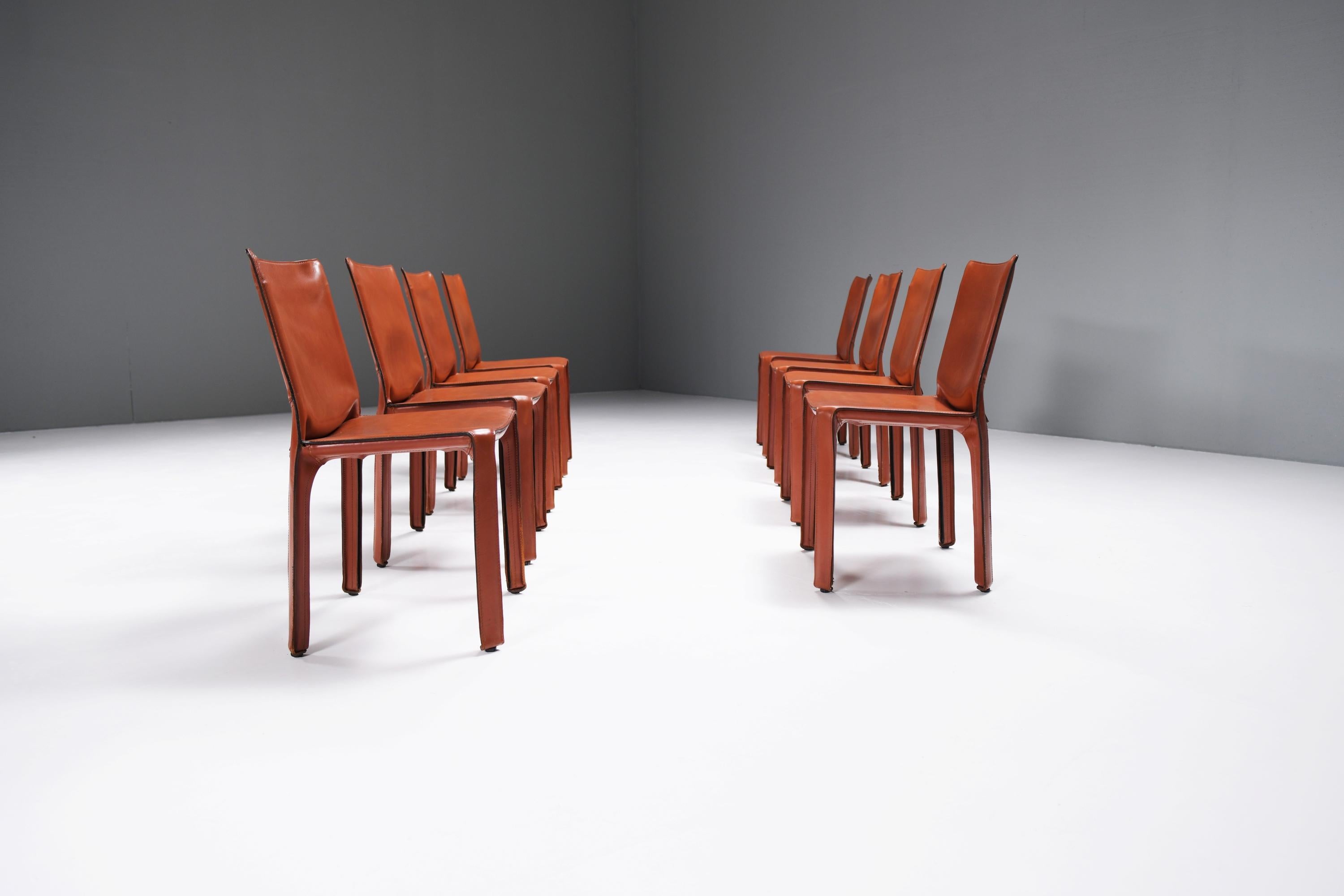 20th Century Vintage leather Cab 412 dining chairs by Mario Bellini for CASSINA Italy For Sale