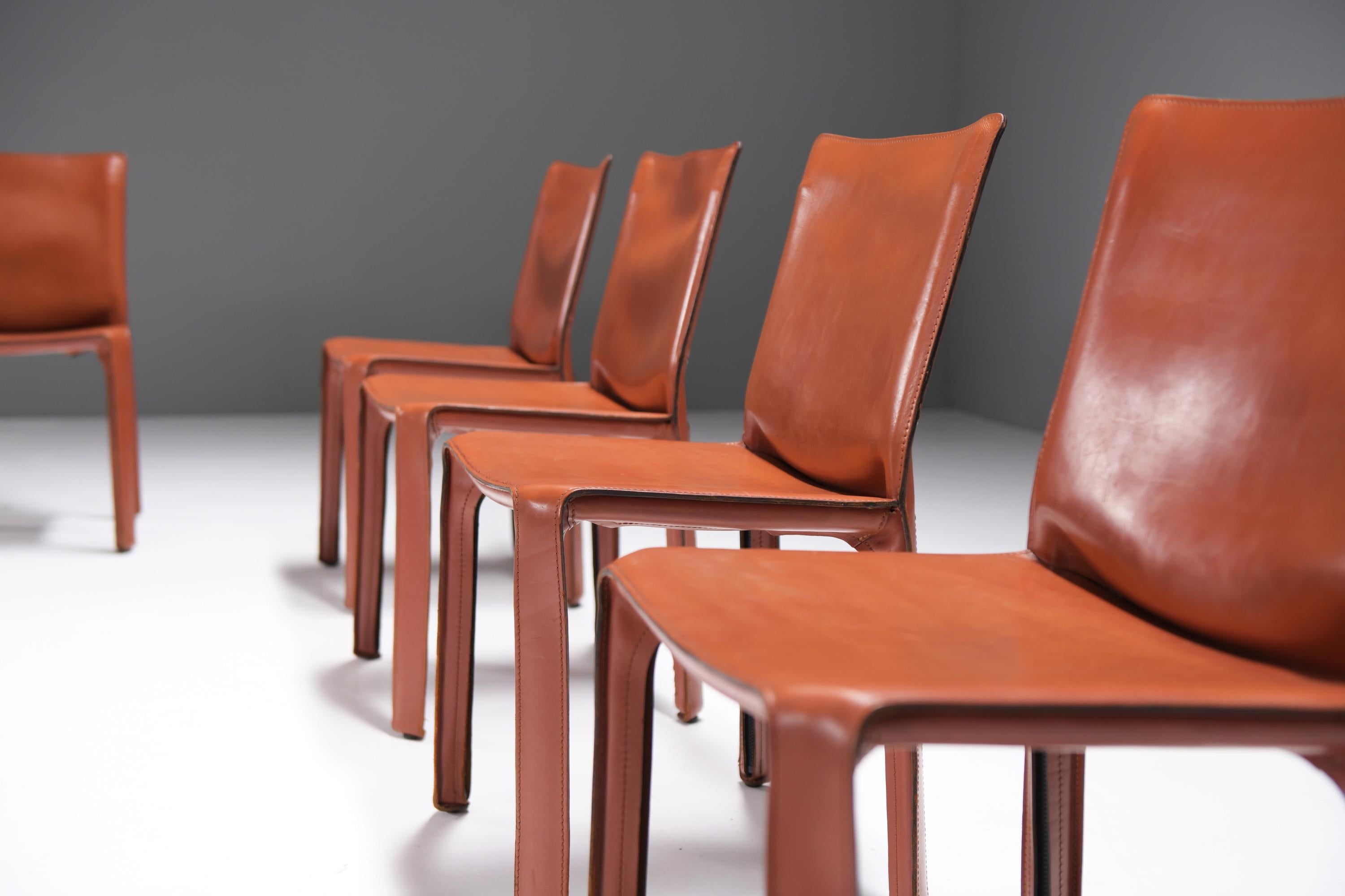 Leather Vintage leather Cab 412 dining chairs by Mario Bellini for CASSINA Italy For Sale
