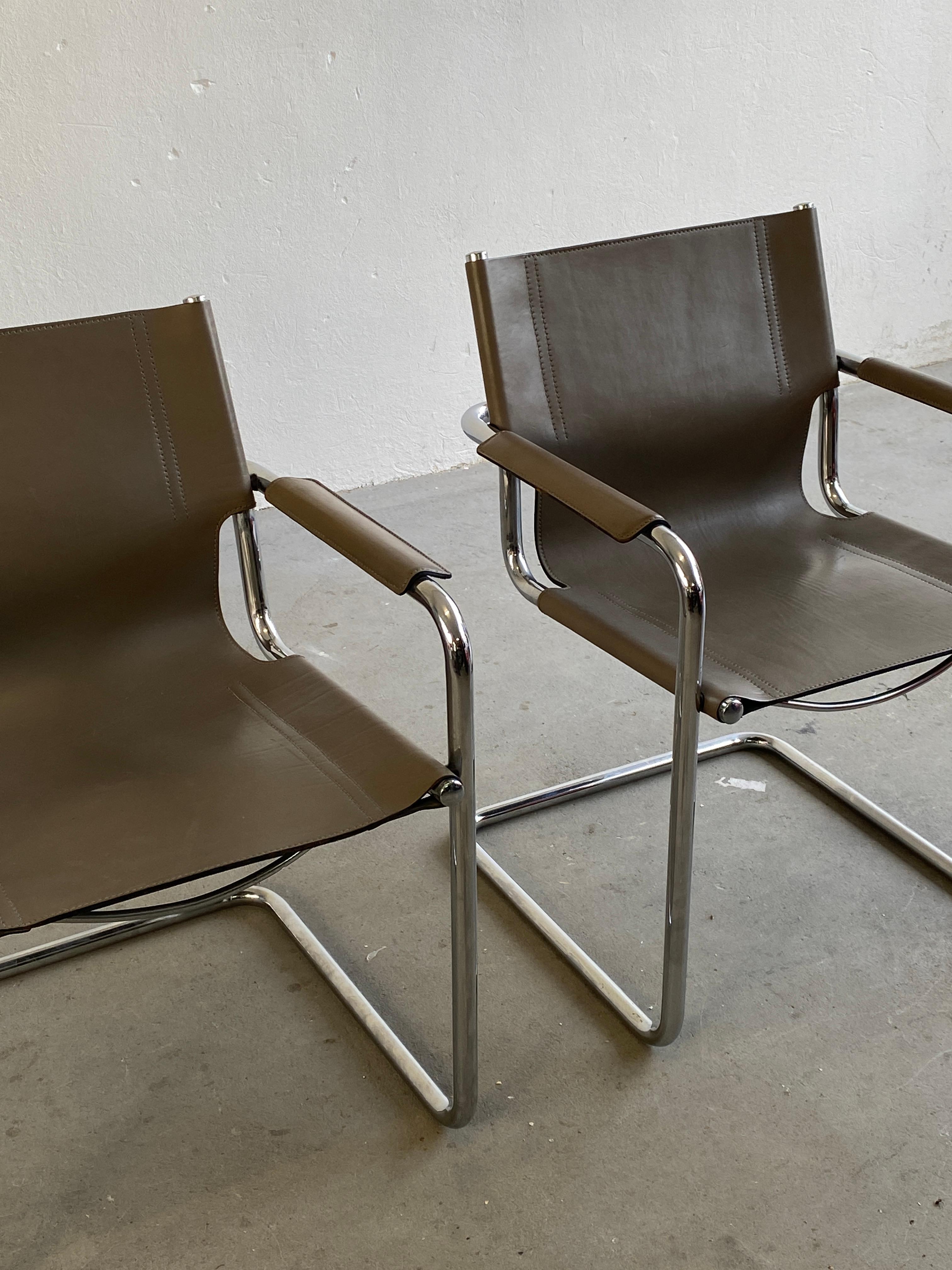 Vintage Leather Cantilever Chairs, Centro Studi for Matteo Grassi, 1980s Italy 4