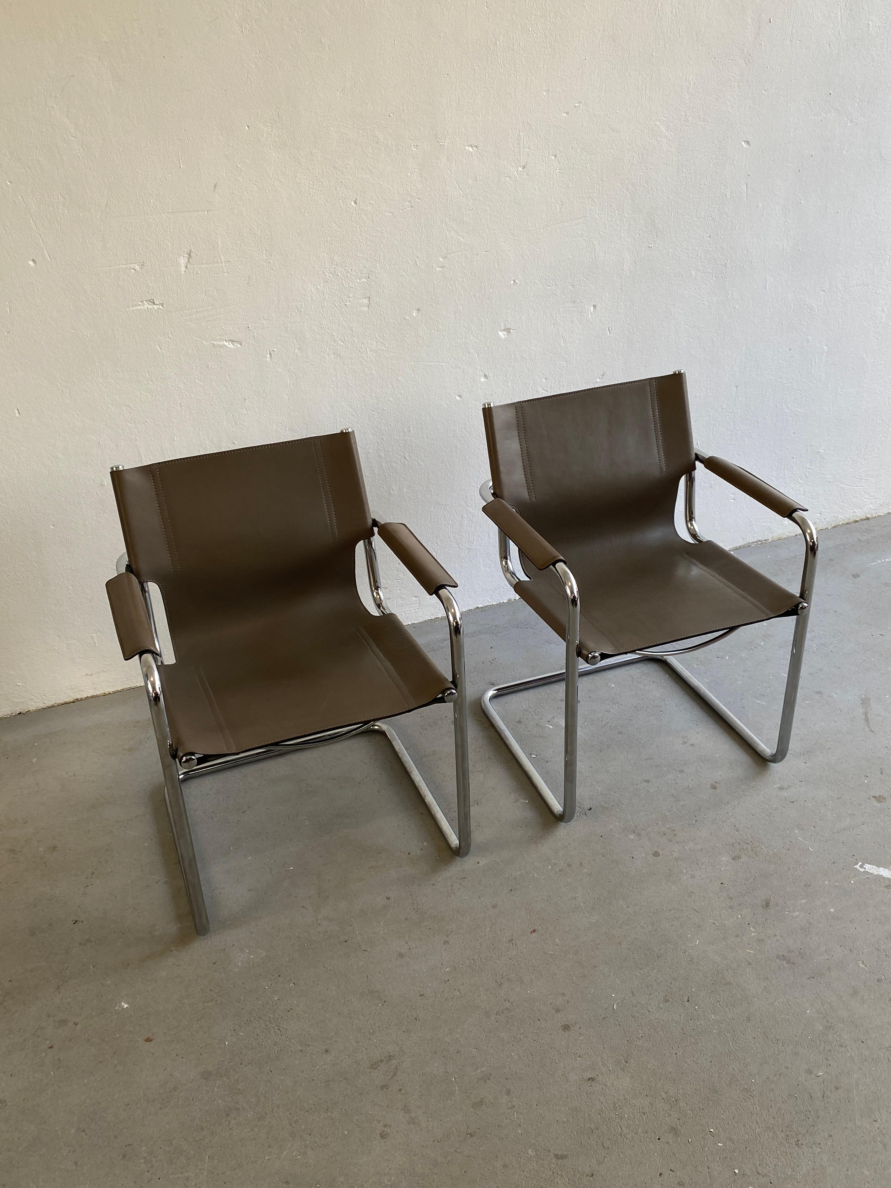Italian Vintage Leather Cantilever Chairs, Centro Studi for Matteo Grassi, 1980s Italy