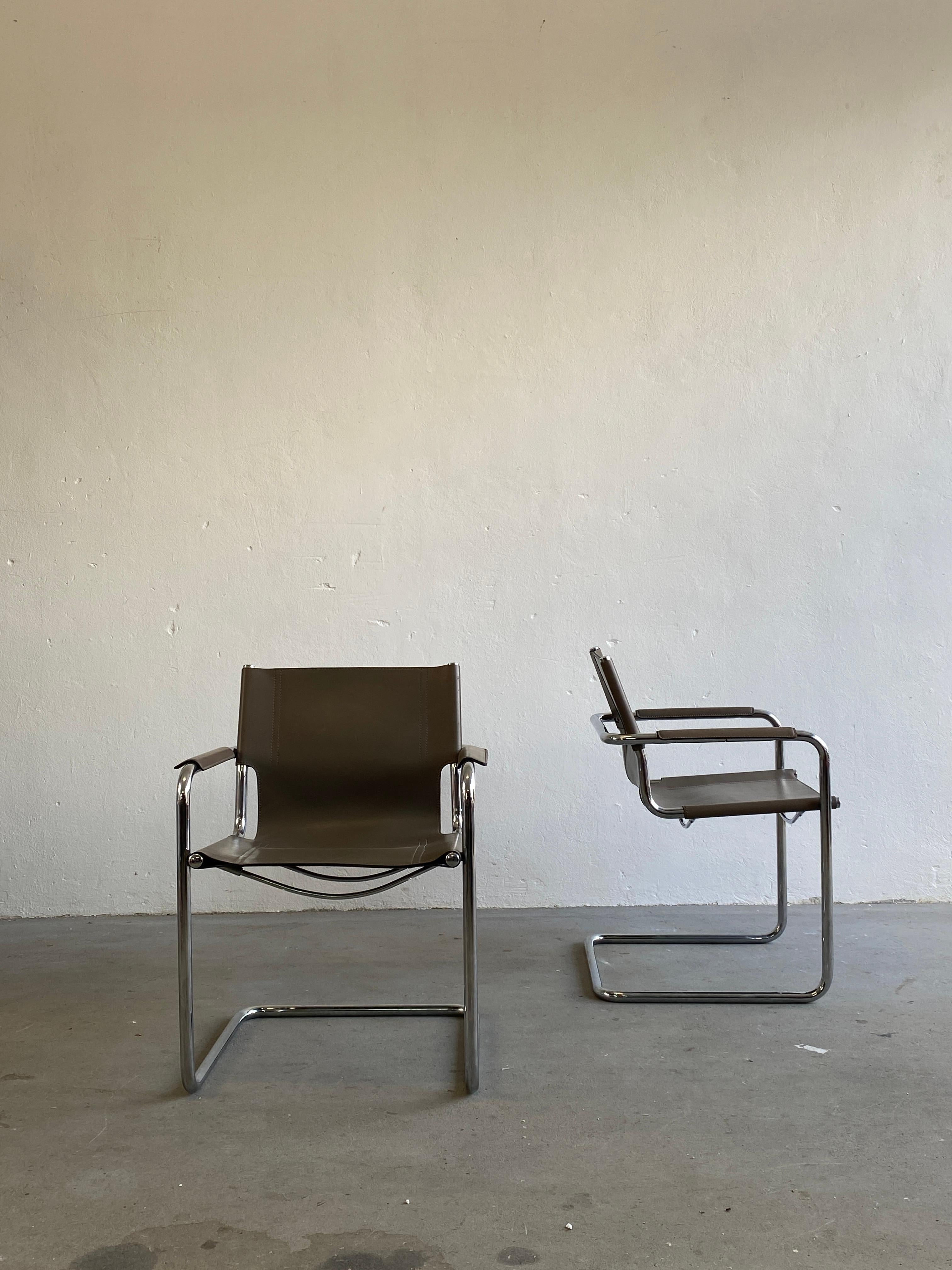 Steel Vintage Leather Cantilever Chairs, Centro Studi for Matteo Grassi, 1980s Italy
