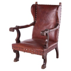 Vintage Leather Castle Chair with Shell Relief, 1950s