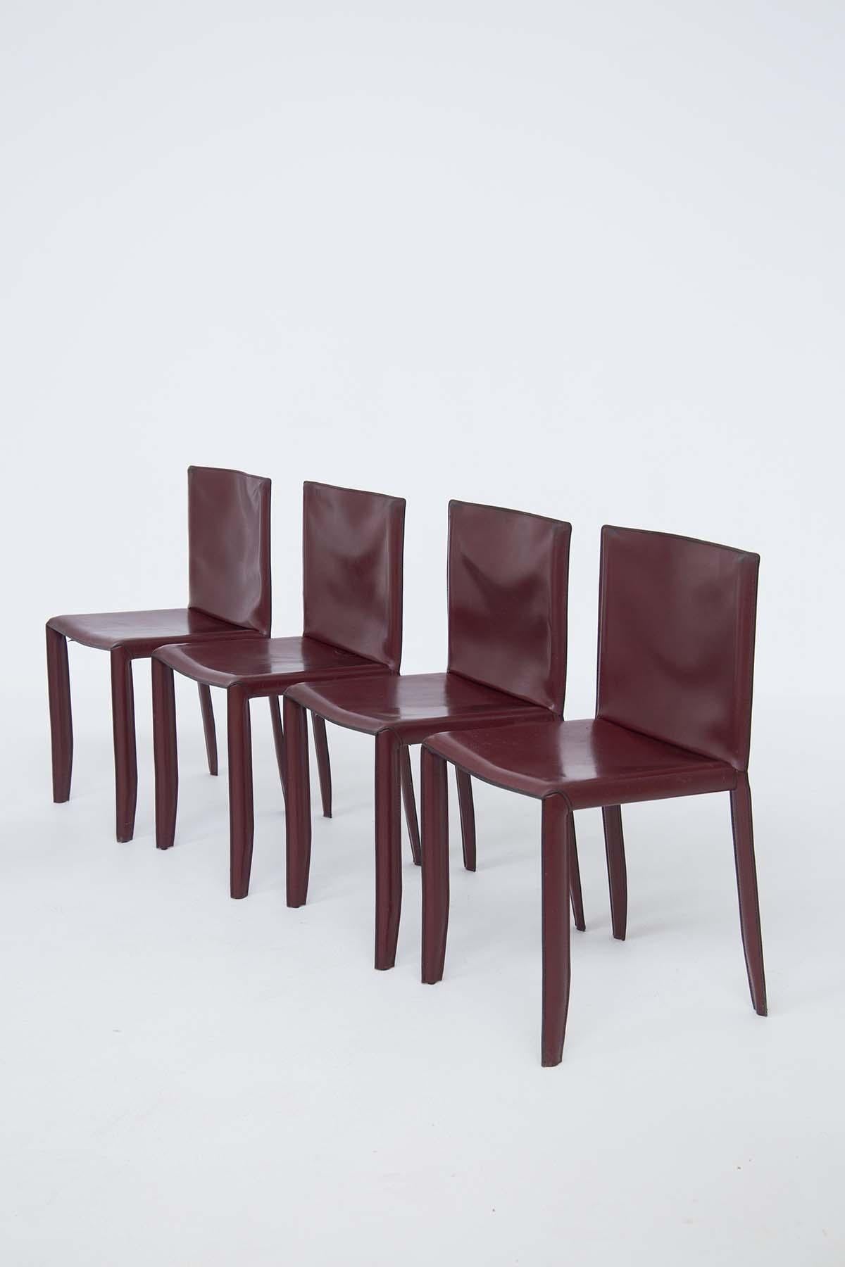 Mid-Century Modern Chaises vintage en cuir pour Cattelan Italia, années 1980 en vente