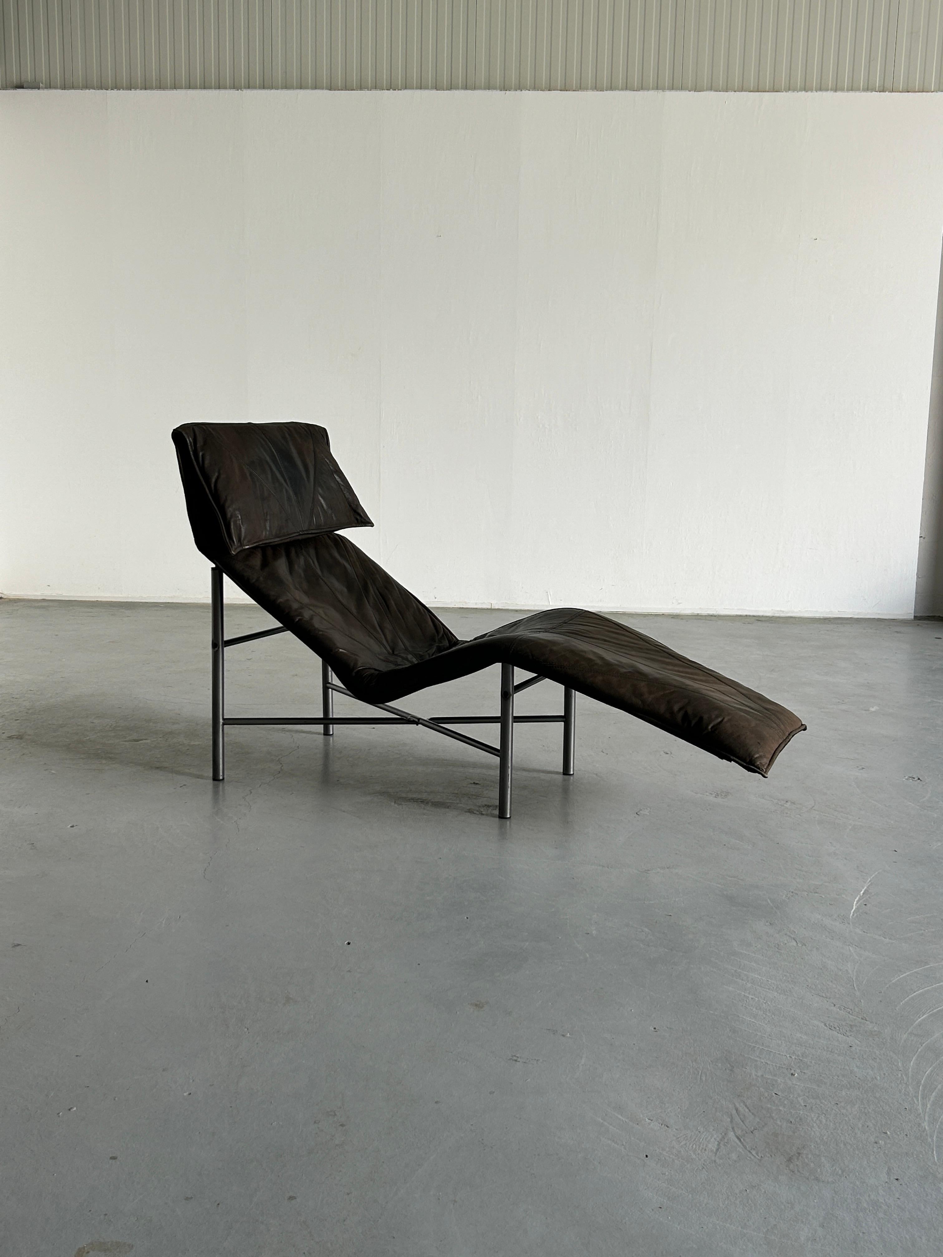 Mid-Century Modern Vintage Leather Chaise Longue, Daybed by Tord Bjorklund for Ikea, Sweden, 1980s