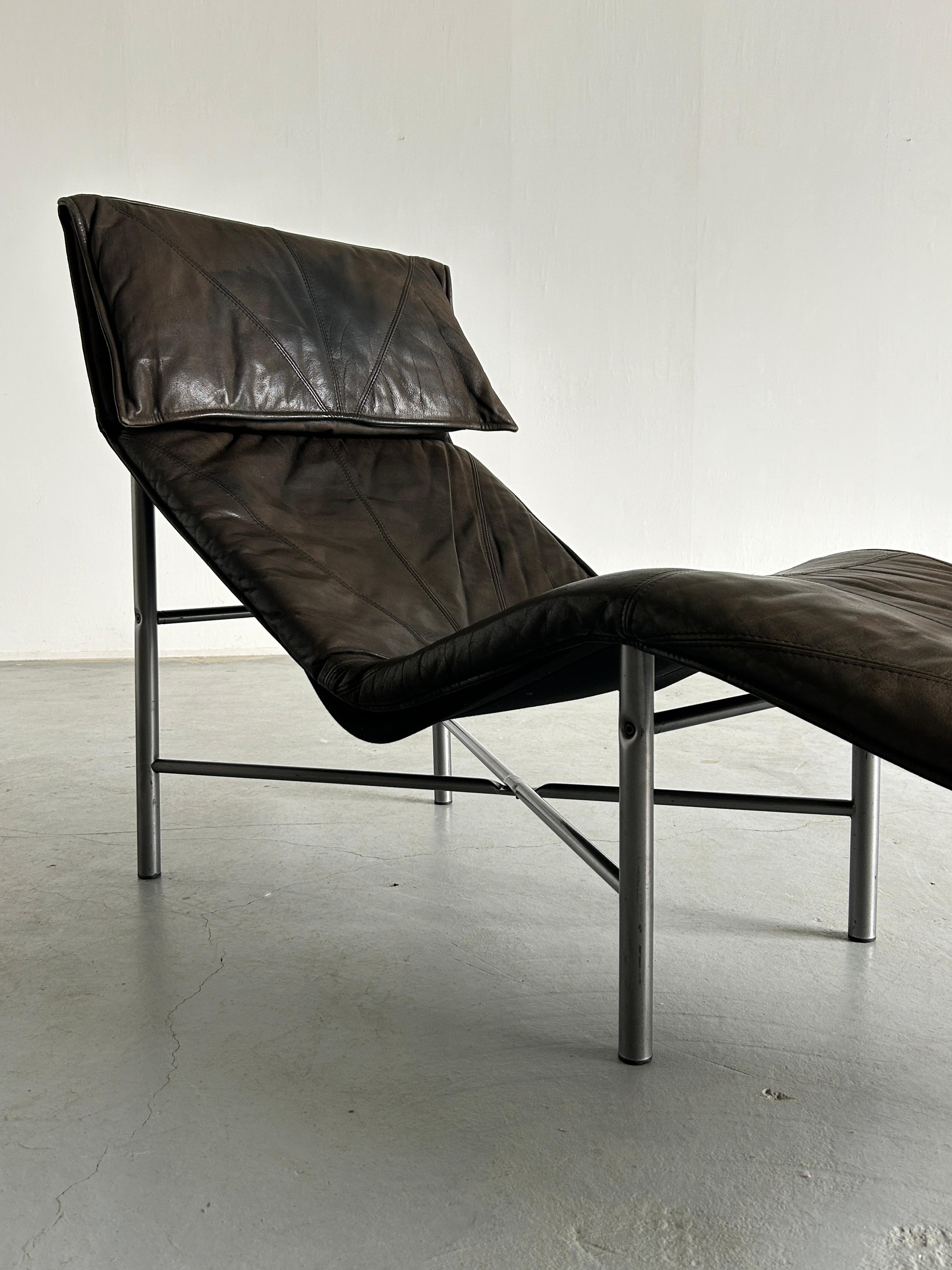 Metal Vintage Leather Chaise Longue, Daybed by Tord Bjorklund for Ikea, Sweden, 1980s