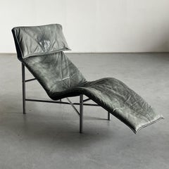 Vintage Leather Chaise Longue in Faded Green Leather by Tord Bjorklund for Ikea