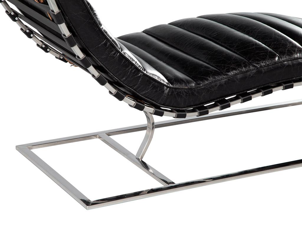 Vintage Leather Channel Chaise Lounge with Stainless Steel Base 4